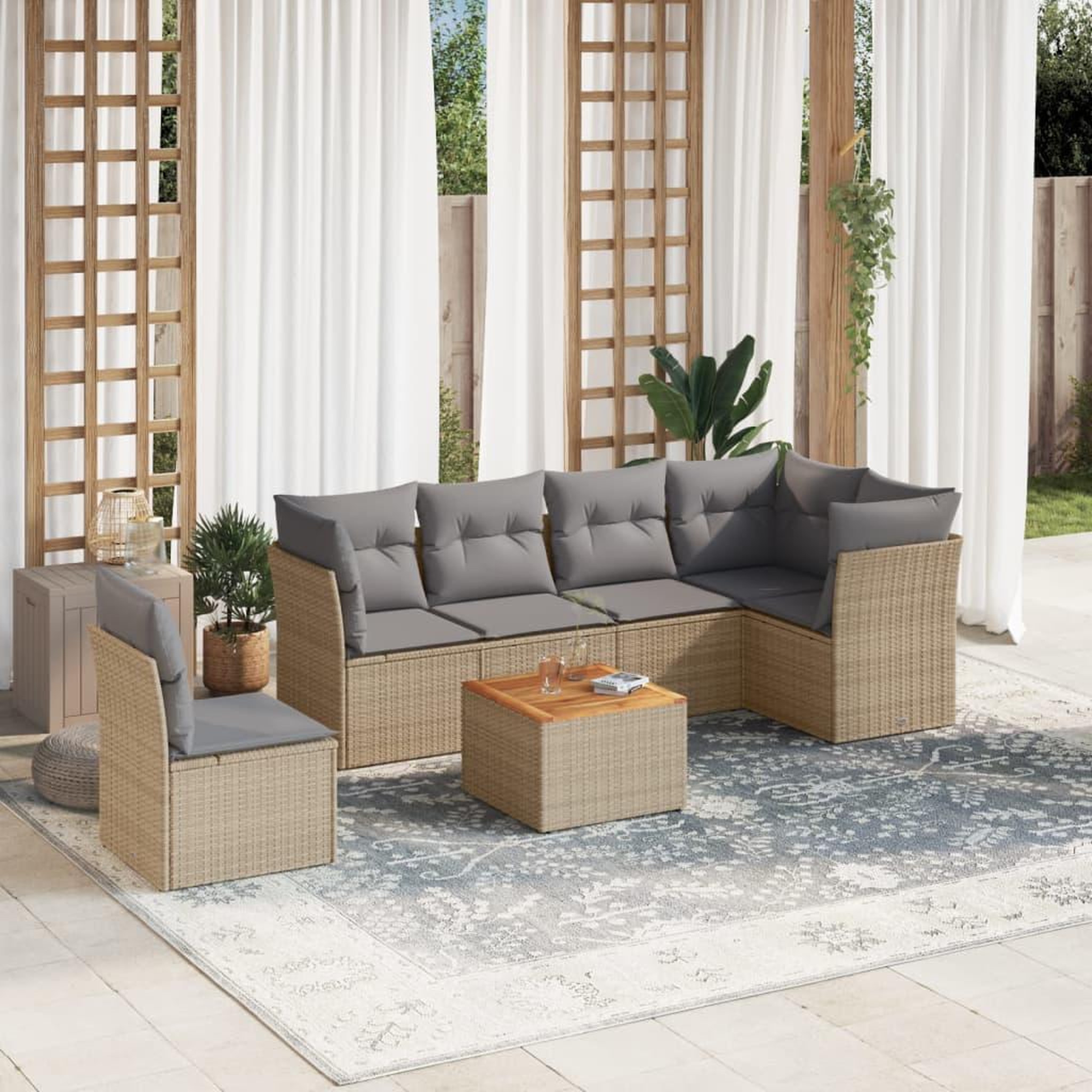 VIDAXL Salon de jardin avec coussins 7 pcs beige resine tressee