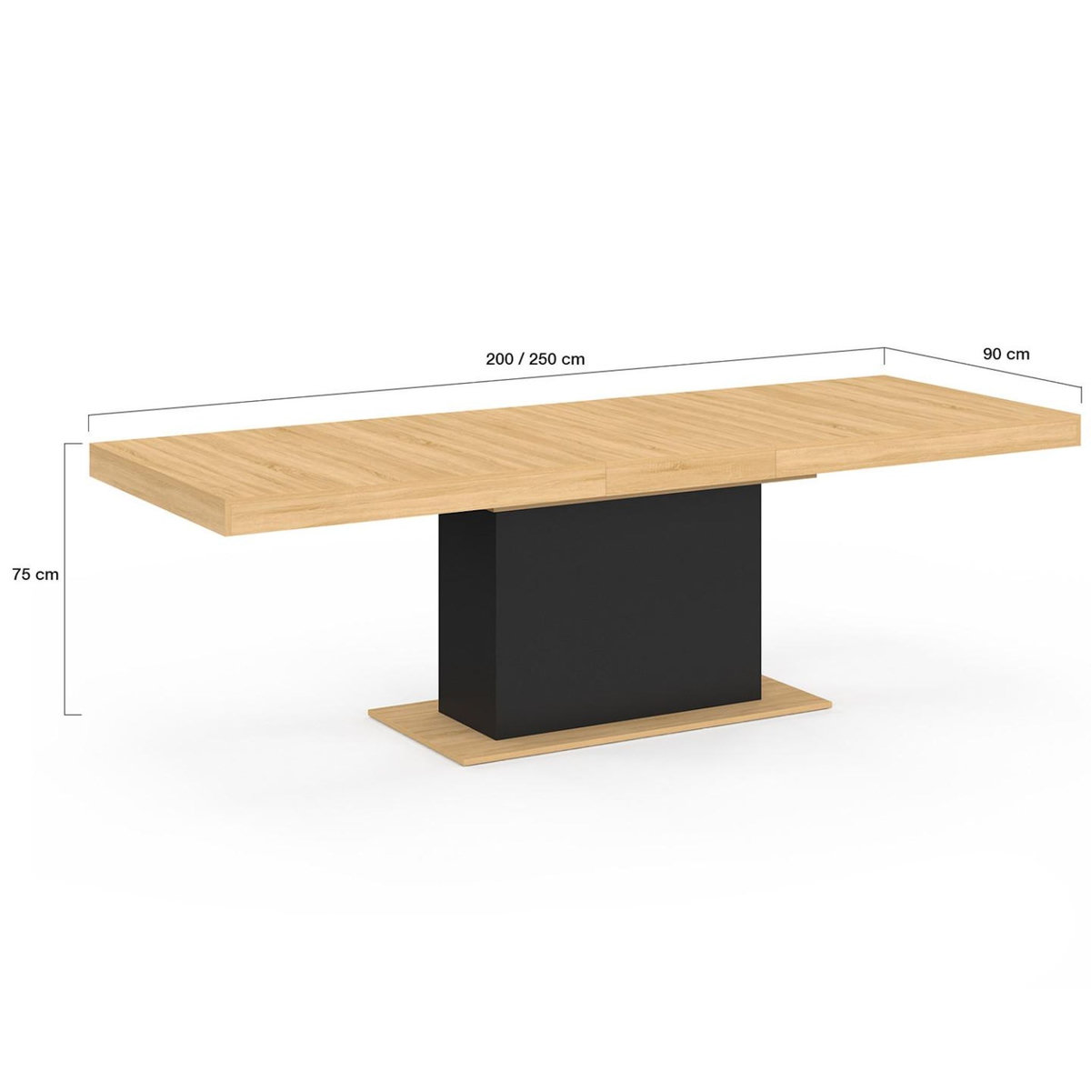 ID MARKET Table à manger extensible rectangle EDEN 8-12 personnes bois et noir 200-250 cm