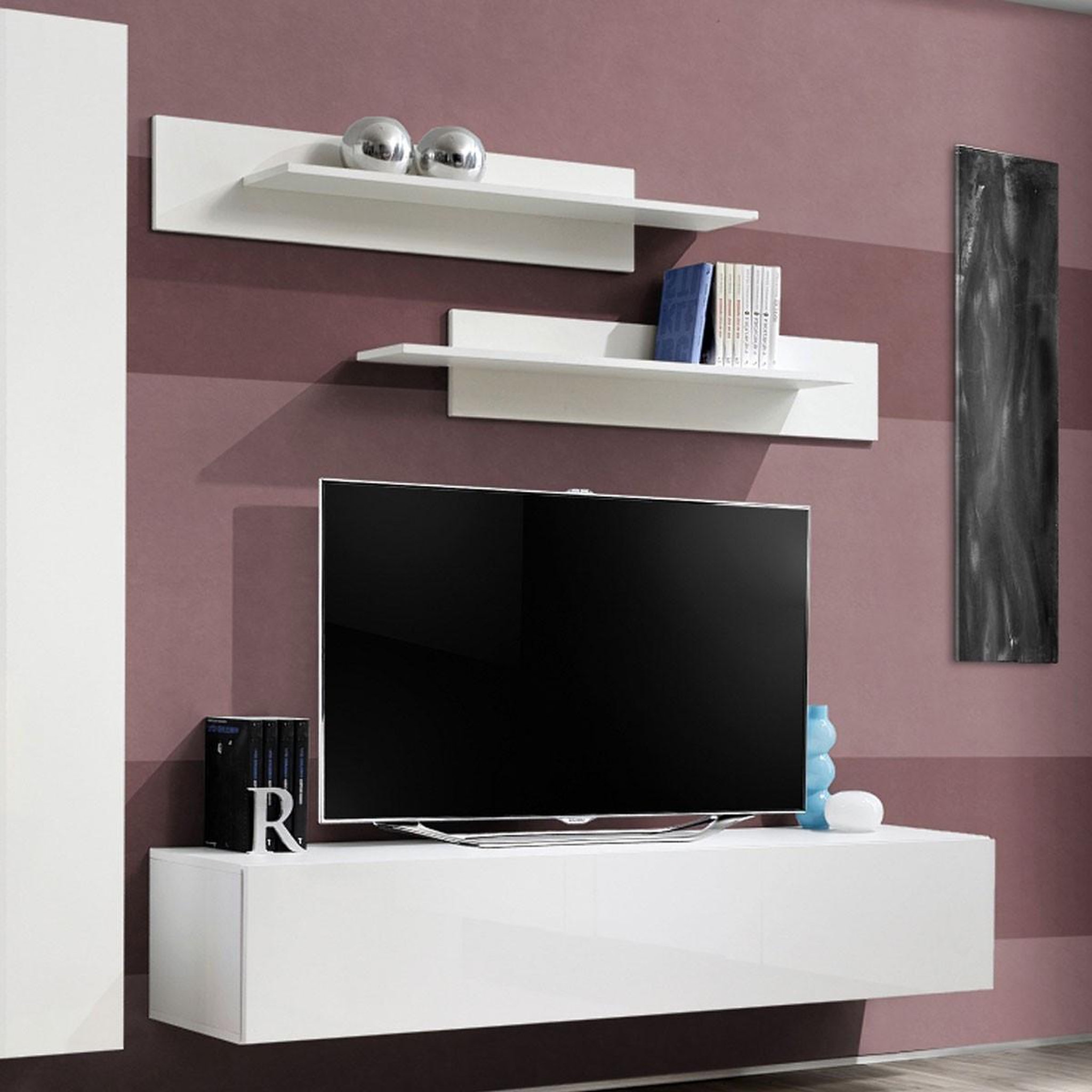 Voir la diapositive 3 : Paris Prix Ensemble meuble tv mural  fly g1  210cm blanc