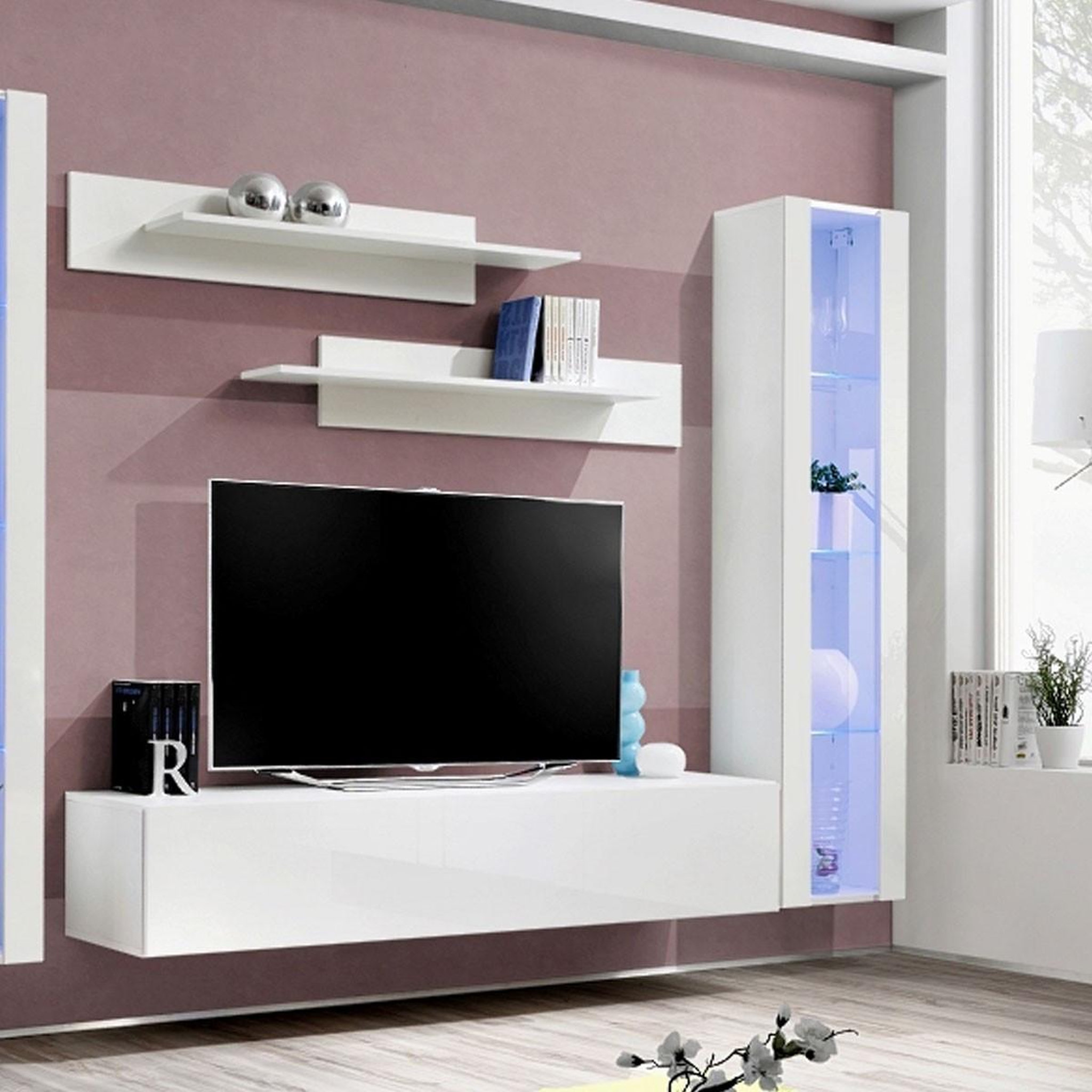 Voir la diapositive 3 : Paris Prix Ensemble meuble tv mural  fly c2  310cm blanc