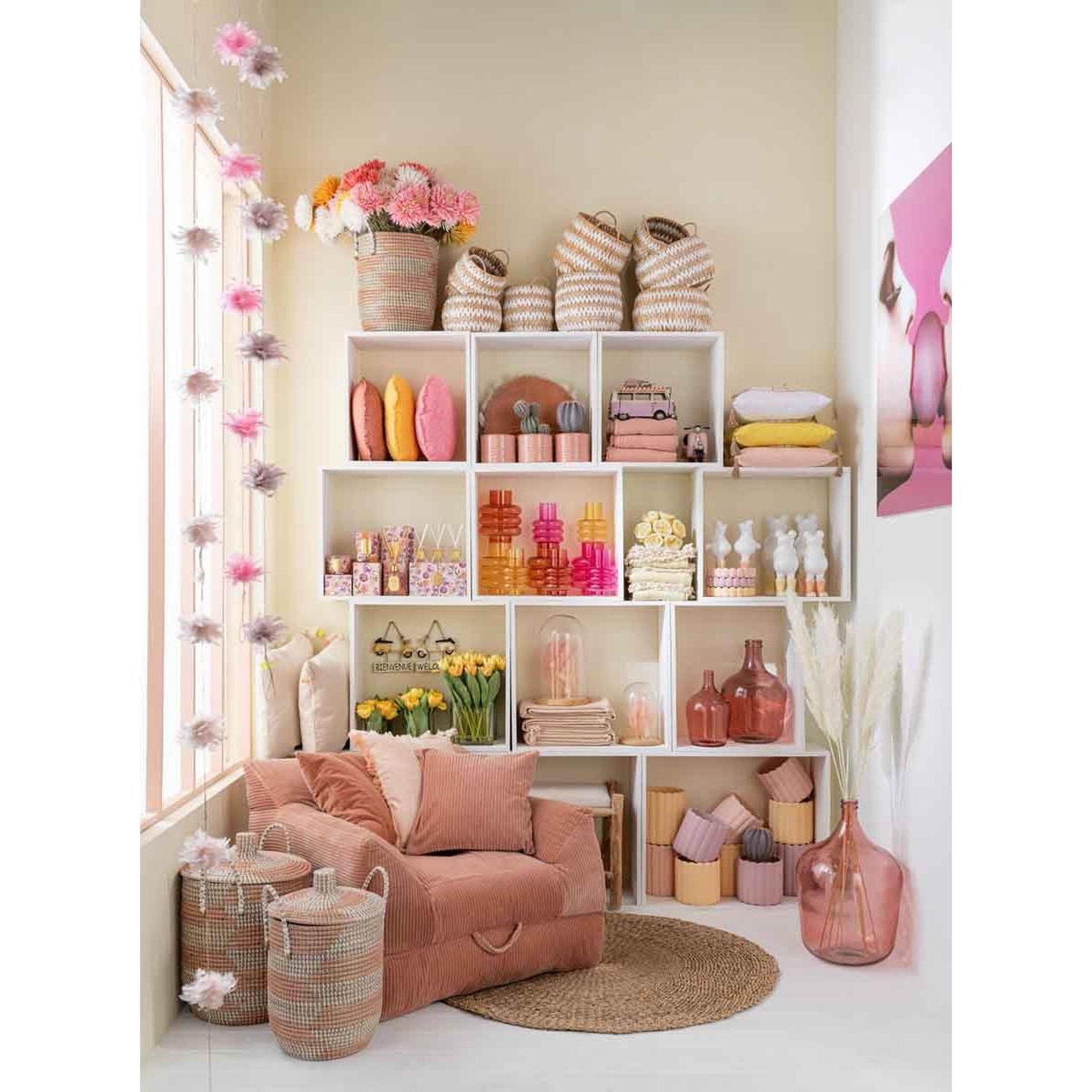 Voir la diapositive 2 : J-LINE Vase design en verre  bouteille déco  55cm rose