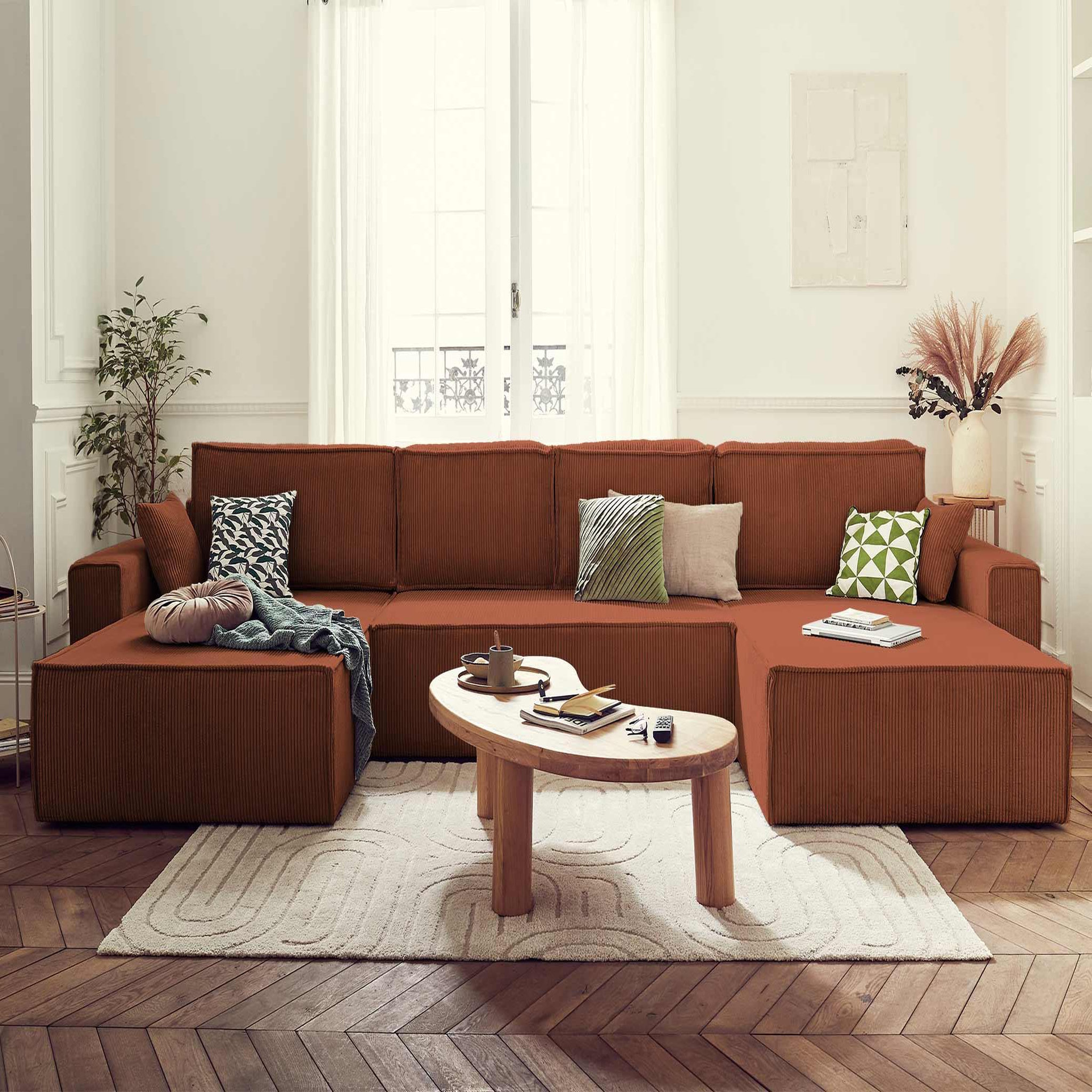 Voir la diapositive 4 : BEST MOBILIER Dellia - canapé panoramique en u - 7 places - convertible - avec coffre - en velours côtelé