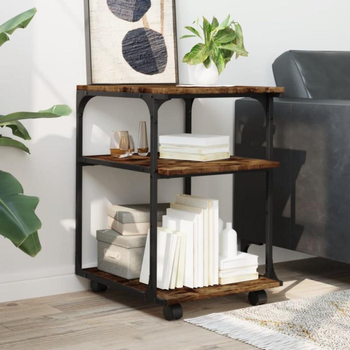 VIDAXL Support d imprimante à 3 niveaux chêne fumé 43x48x64 cm