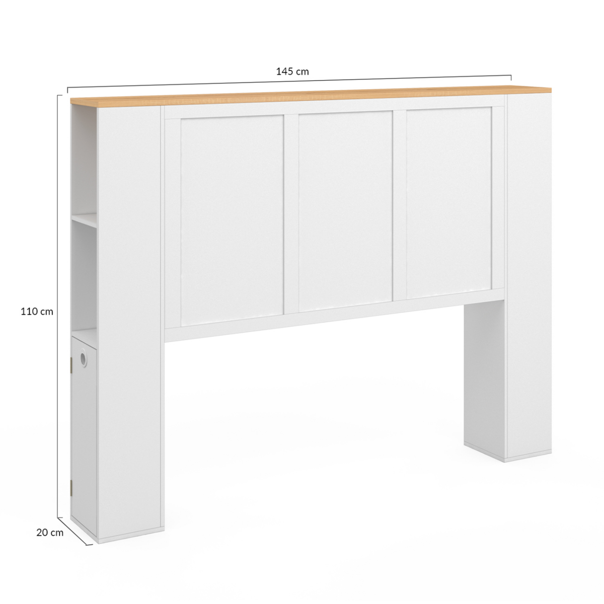 ID MARKET Tête de lit sur pied VITO 145 cm avec rangements blanc et plateau bois