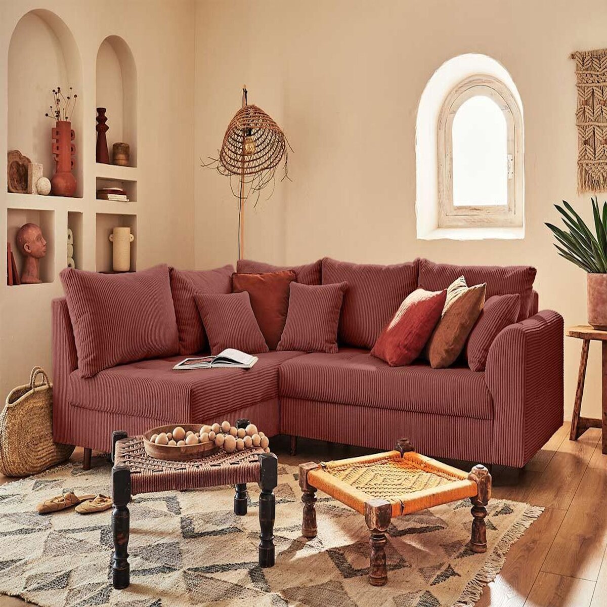 LISA DESIGN Rune - canapé d'angle gauche - 4 places - en velours côtelé