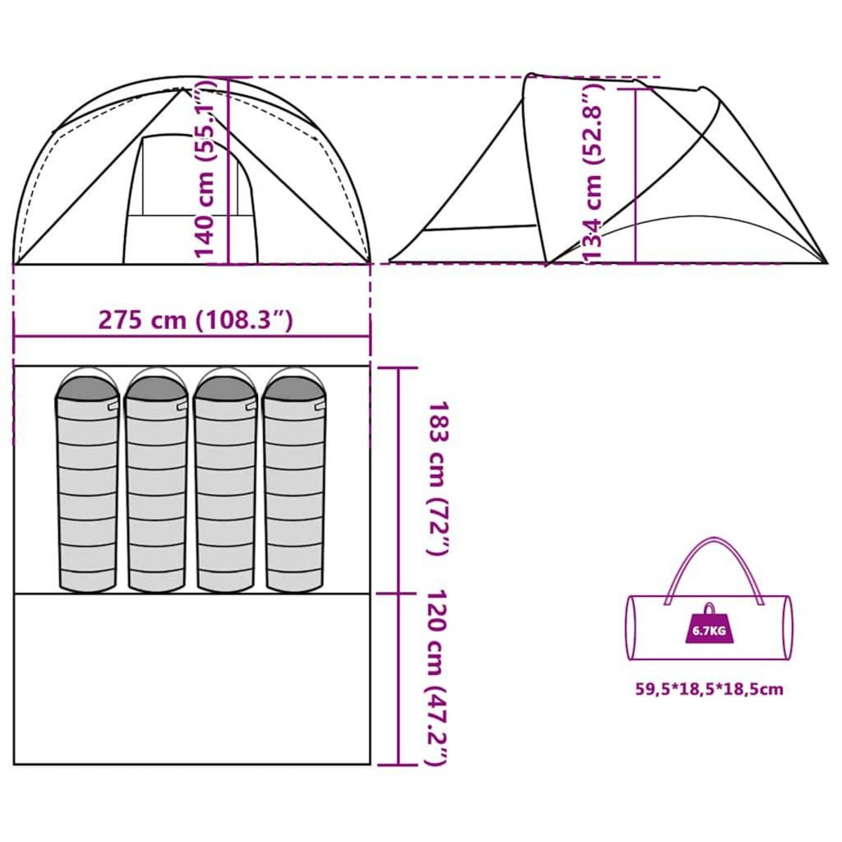 VIDAXL Tente de camping de cabine 4 personnes vert impermeable