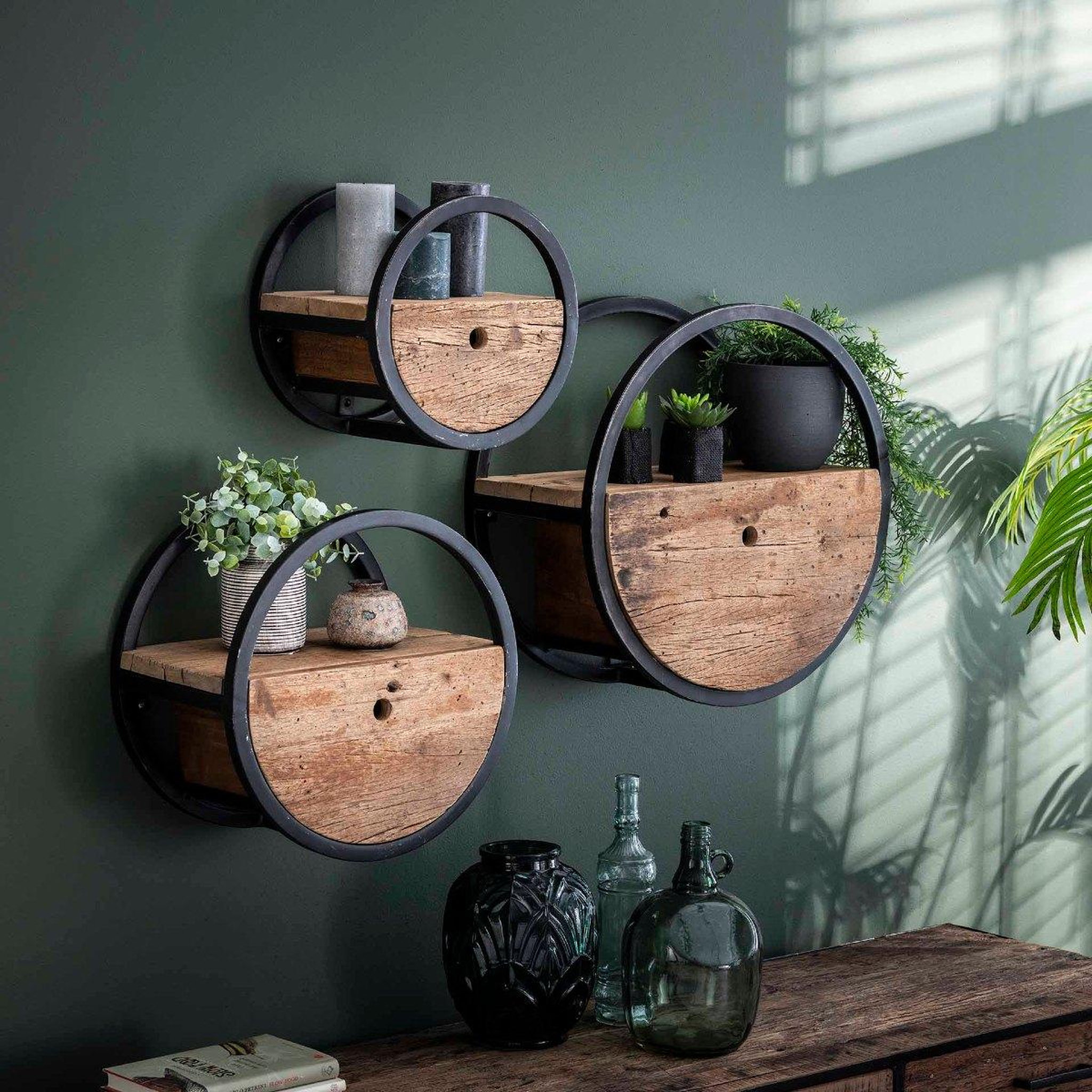 Voir la diapositive 5 : JLC KREATION Étagère murale en bois et métal avec tiroir cerclo3