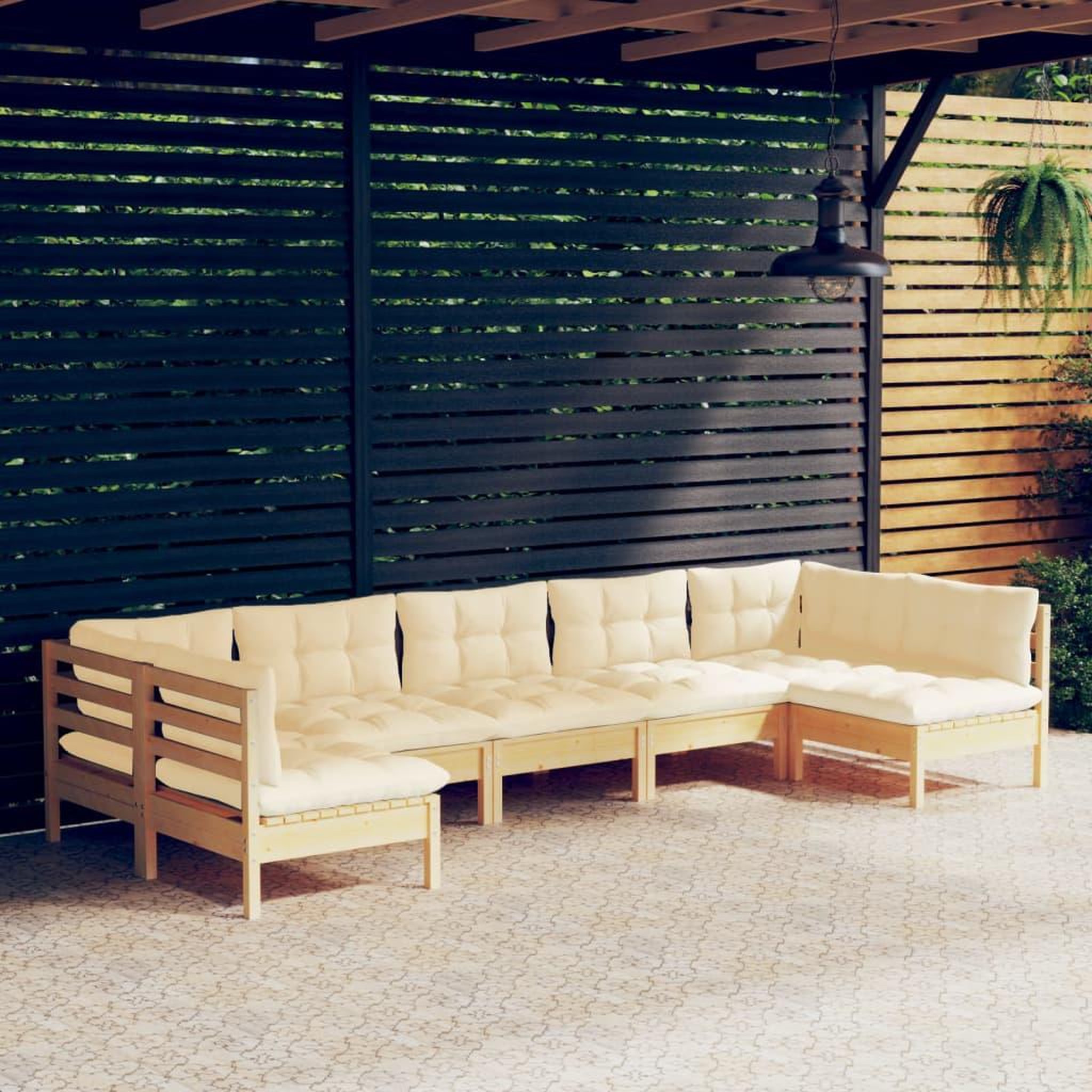 Voir la diapositive 1 : VIDAXL Salon de jardin 7 pcs avec coussins creme bois de pin massif