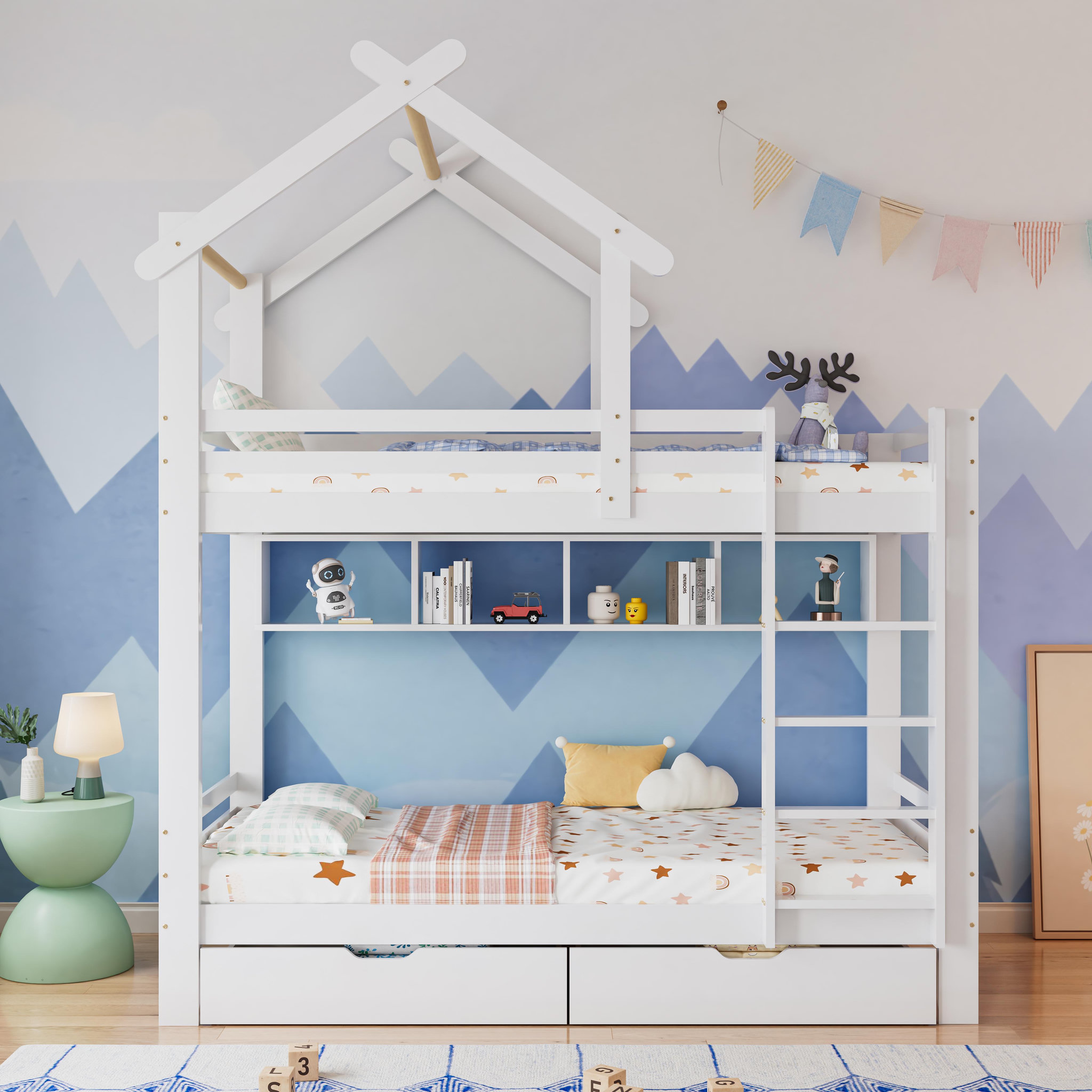 Voir la diapositive 4 : MERAX Lit superposé 90x200cm bois et mdf coloris blanc