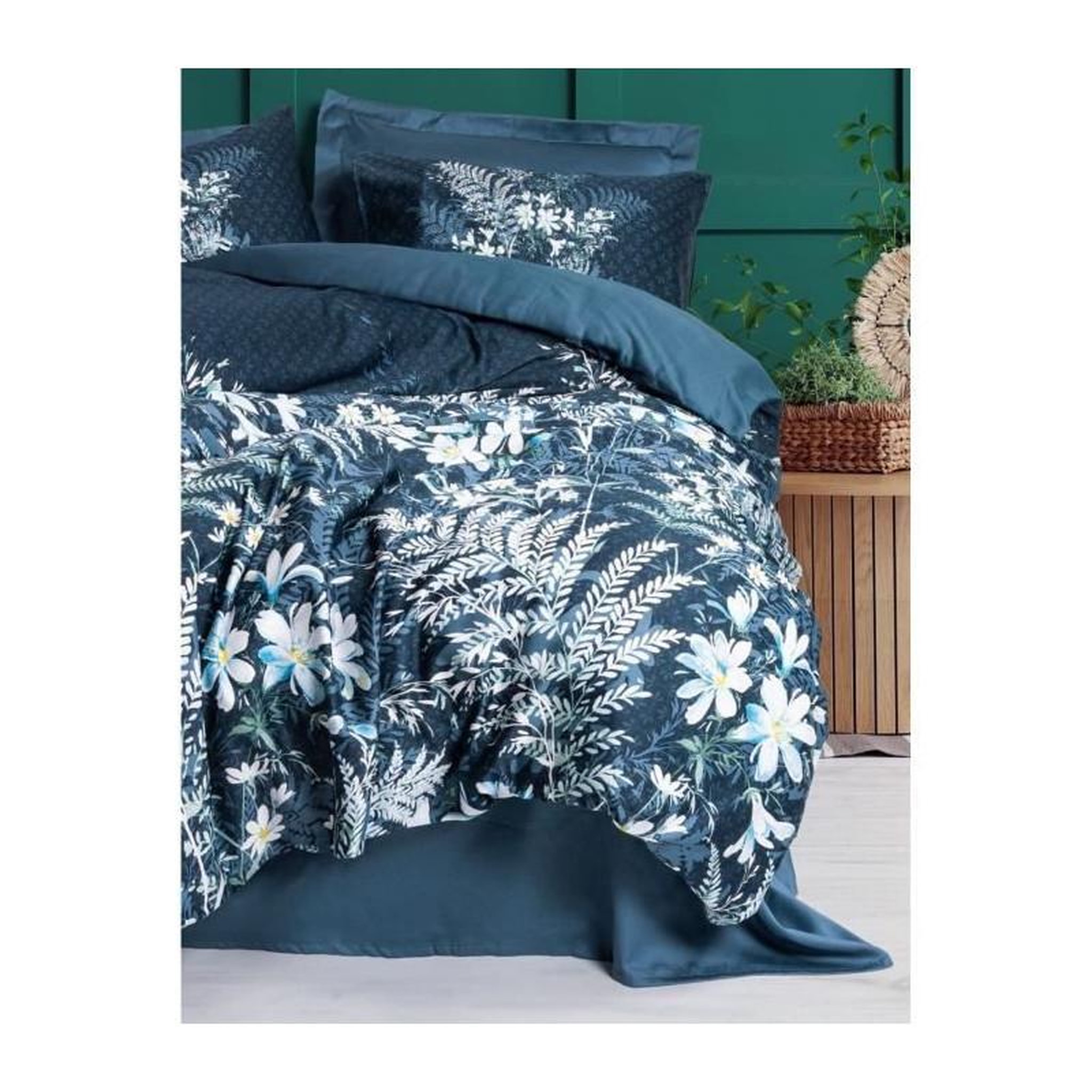 Voir la diapositive 3 : GENERIQUE Parure de lit - 129CTN64856 - 1 housse de couette 220 x 240 cm + 2 taies d'oreiller 60 x 60 cm - Satiné 100% coton - Vert