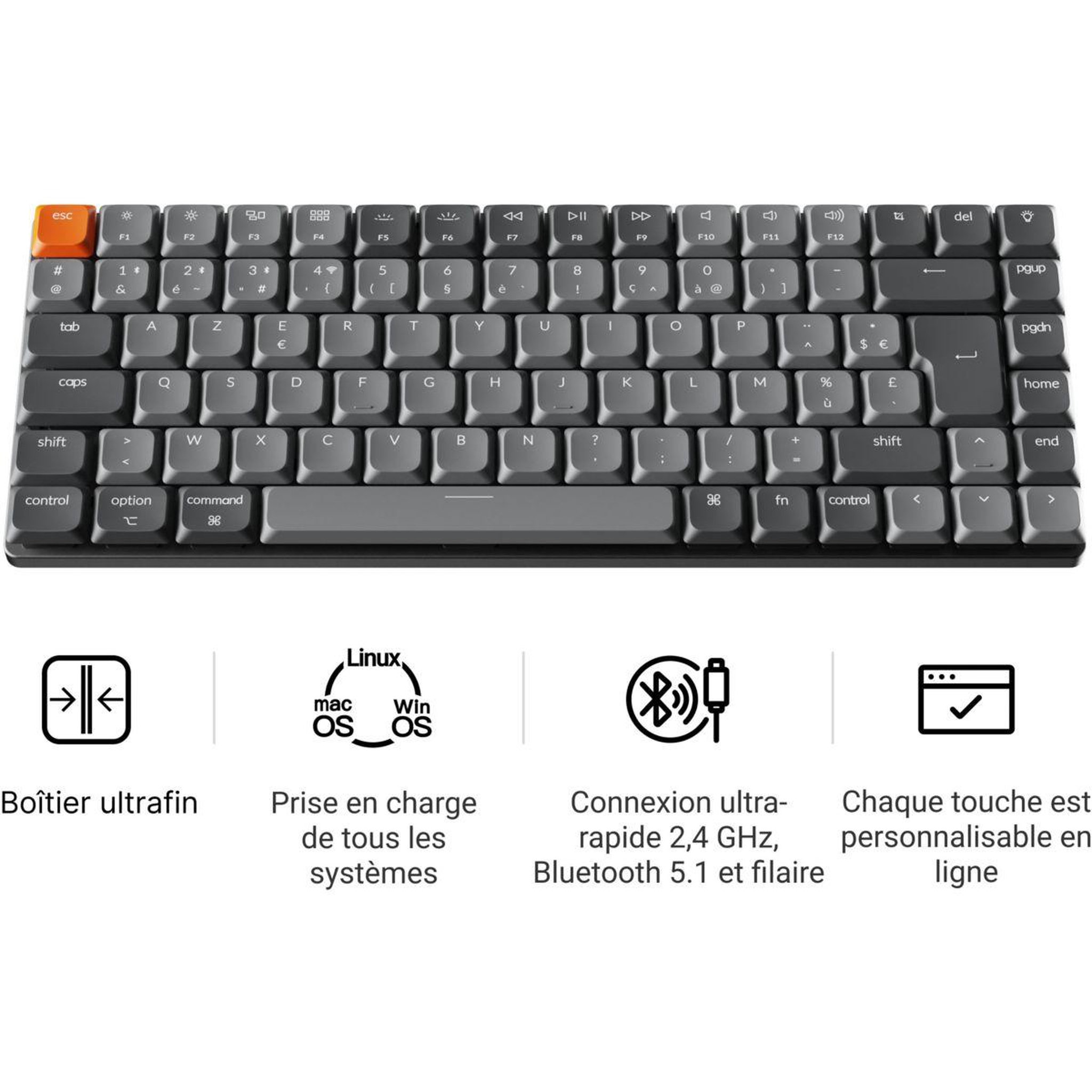KEYCHRON Clavier gamer sans fil K3 Max QMK/VIA Wireless