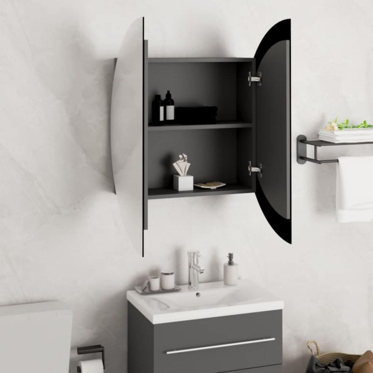 VIDAXL Armoire de salle de bain miroir rond et LED Gris 54x54x17,5 cm