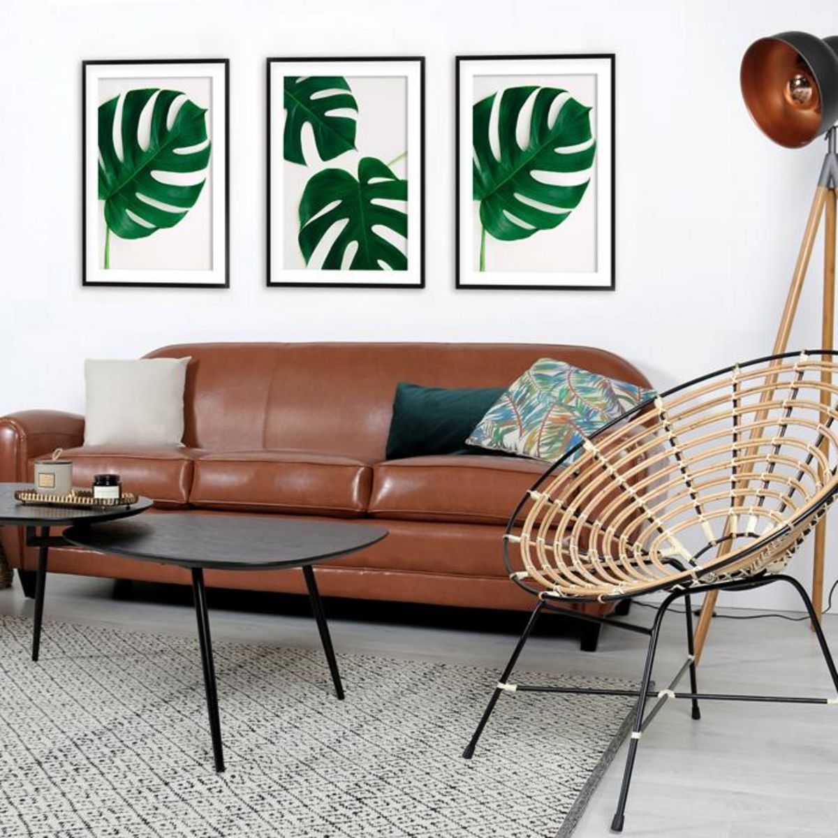 Rendez vous déco Canapé 3 places marron en croute de cuir enduite - Club