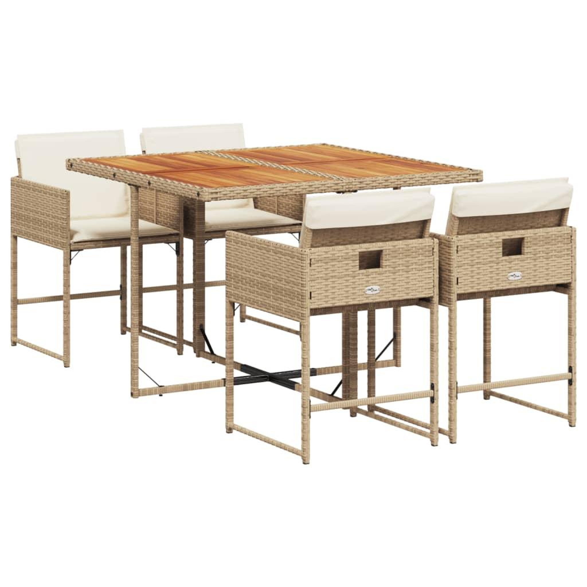 Voir la diapositive 2 : VIDAXL Ensemble a manger de jardin avec coussins 5pcs Beige poly rotin