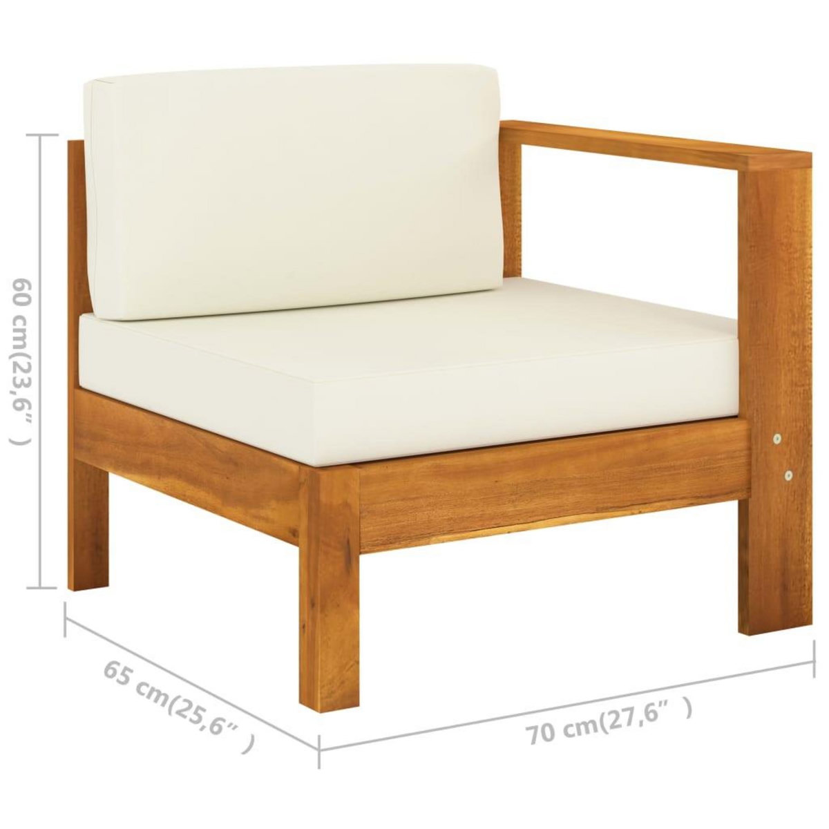 VIDAXL Canape central avec 1 accoudoir Blanc creme Acacia solide