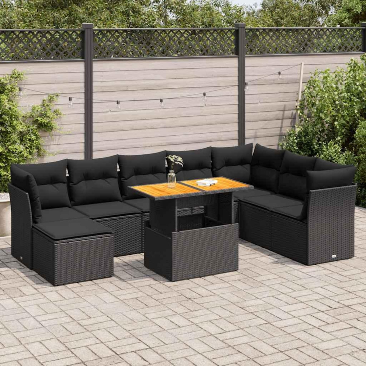 VIDAXL Salon de jardin 9 pcs avec coussins noir resine tressee