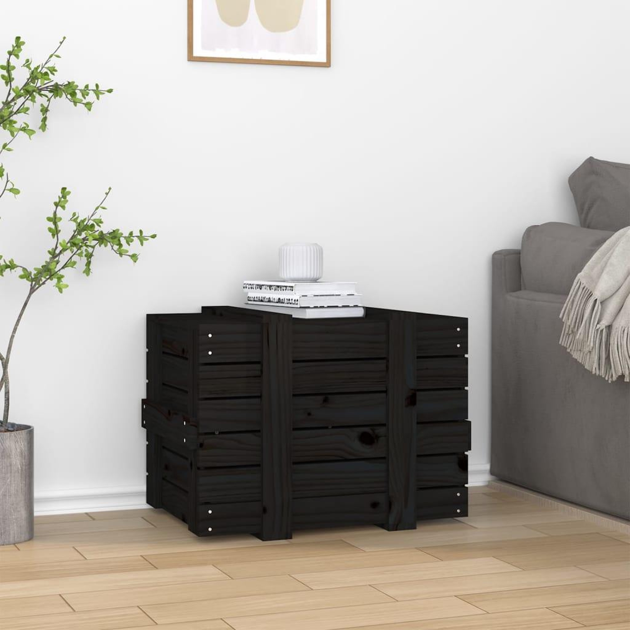 Voir la diapositive 3 : VIDAXL Boîte de rangement Noir 58x40,5x42 cm Bois massif de pin