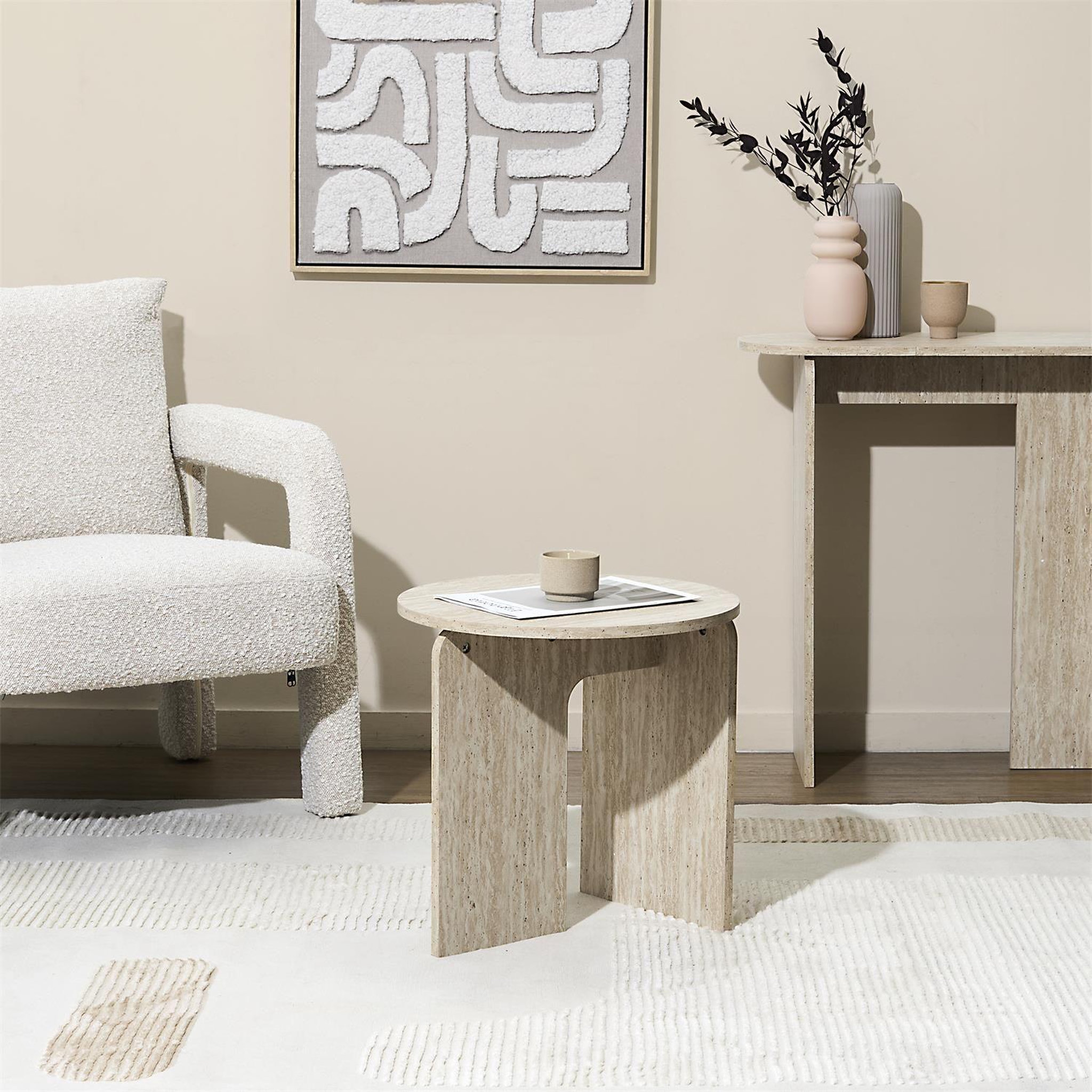 Voir la diapositive 2 : The Home Deco Factory Table d'appoint ronde effet travertin pietra - d.45 cm - beige