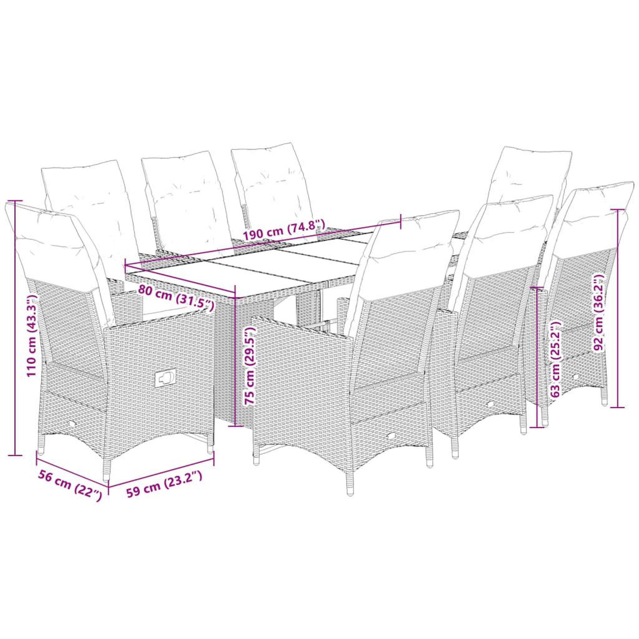 Voir la diapositive 6 : VIDAXL Ensemble de bistro de jardin 9 pcs coussins gris poly rotin