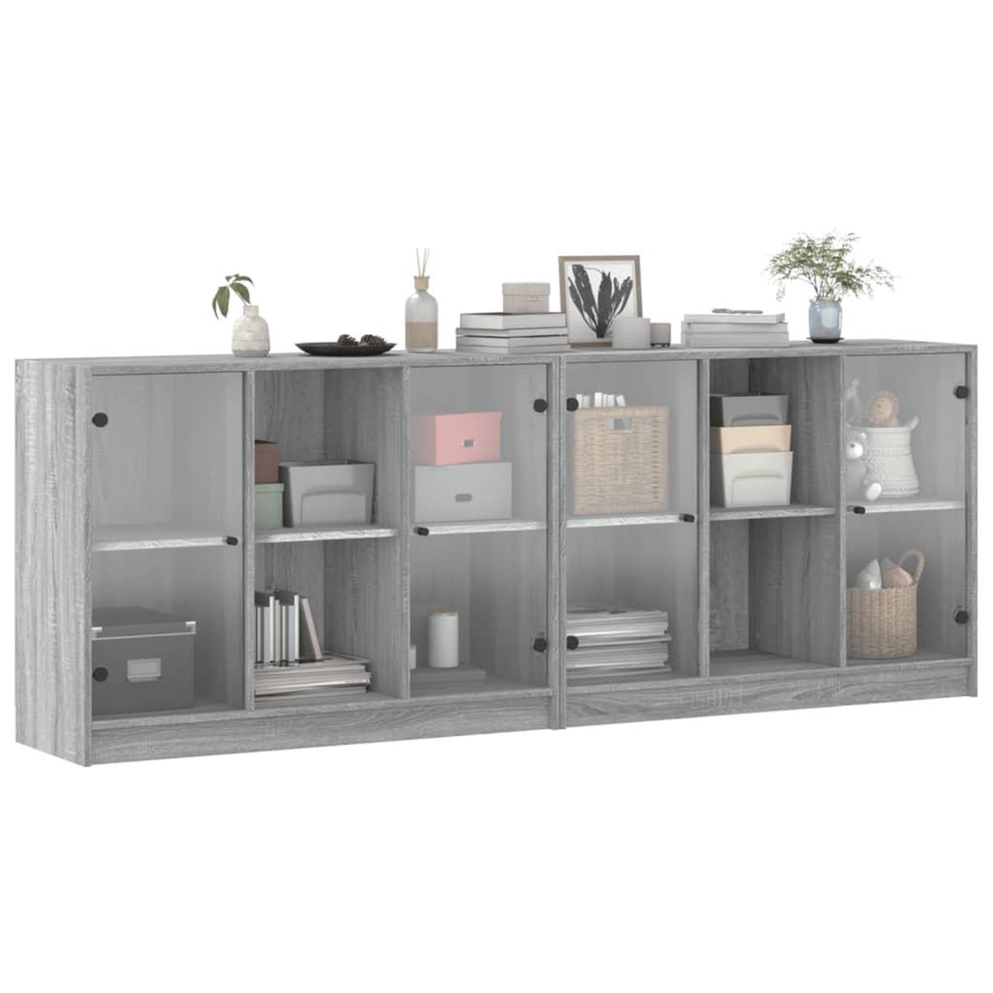 Voir la diapositive 5 : VIDAXL Bibliotheque avec portes sonoma gris 204x37x75 cm