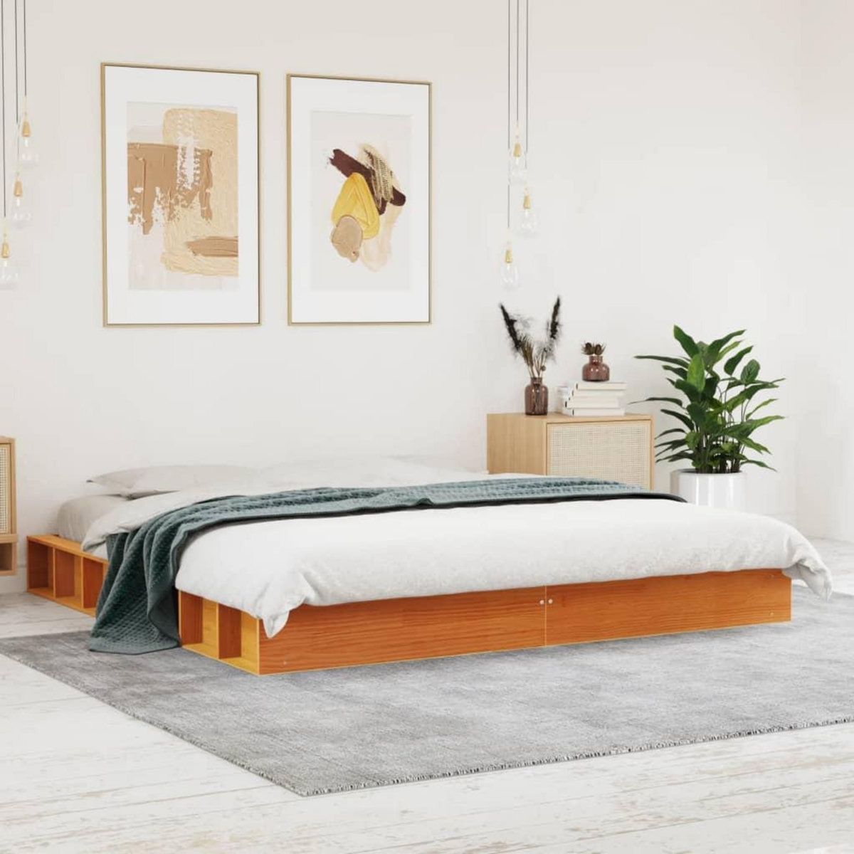 VIDAXL Cadre de lit sans matelas cire marron 200x200cm bois pin massif