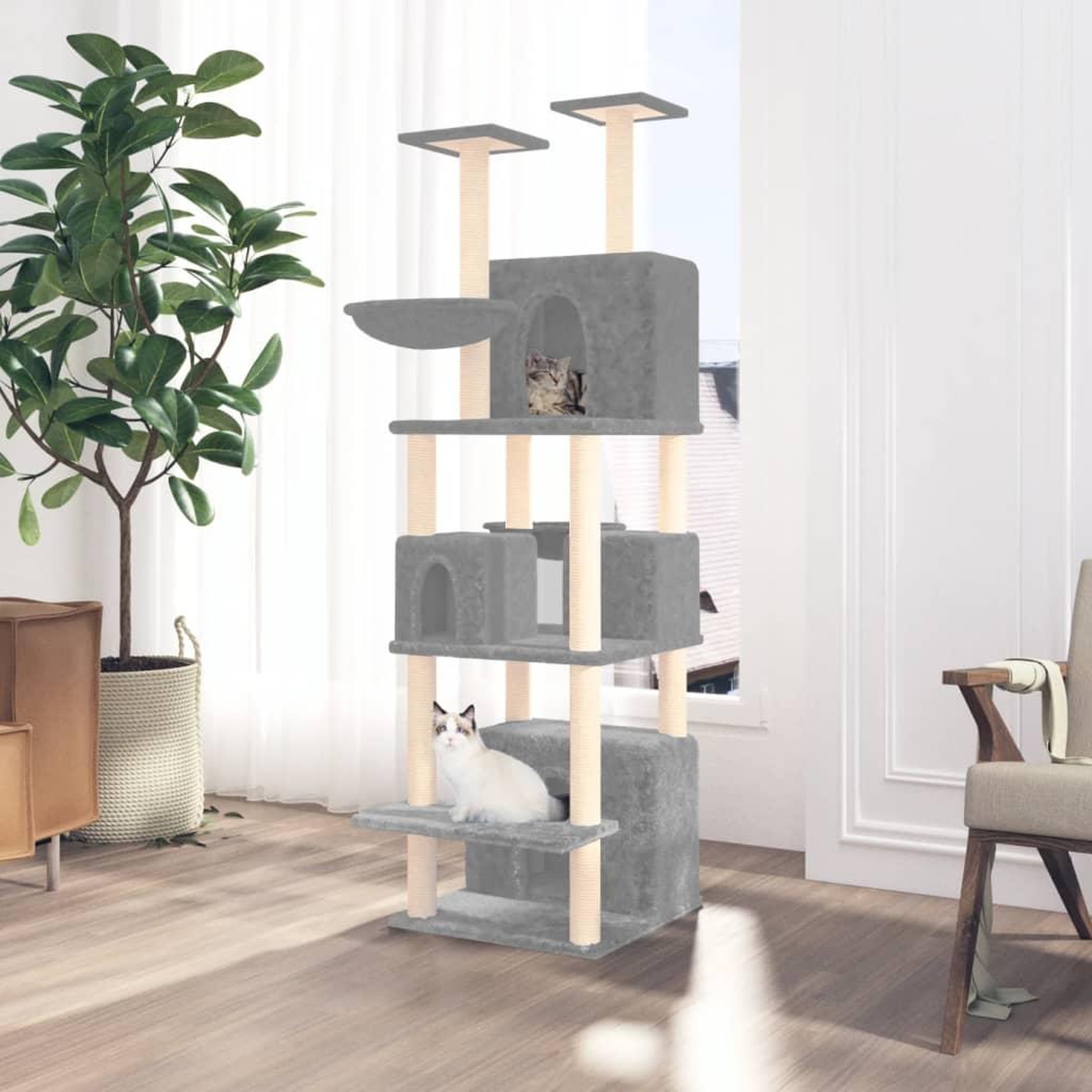 Voir la diapositive 1 : VIDAXL Arbre a chat avec griffoirs en sisal Gris clair 180 cm