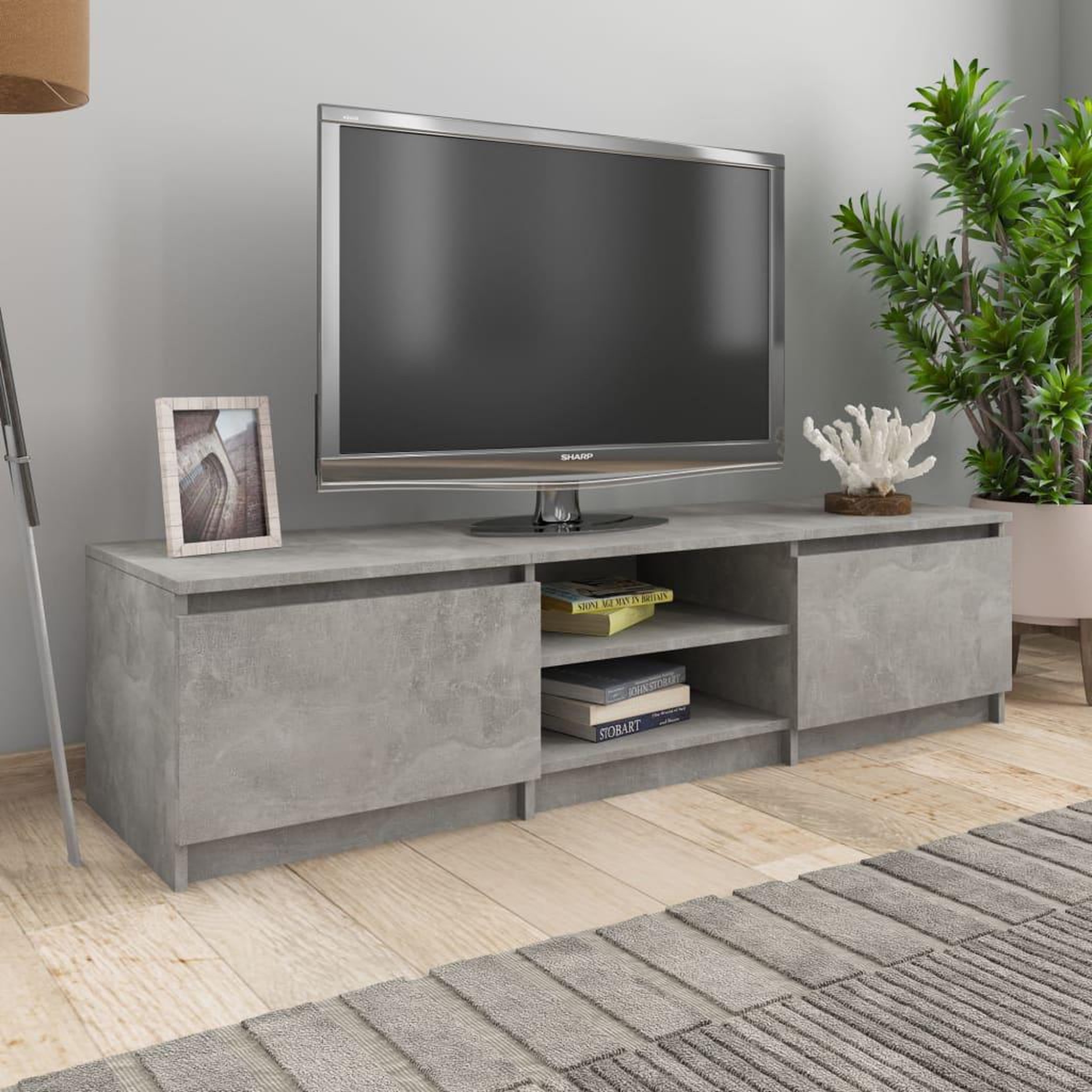 Voir la diapositive 1 : VIDAXL Meuble TV Gris beton 140x40x35,5 cm Bois d'ingenierie