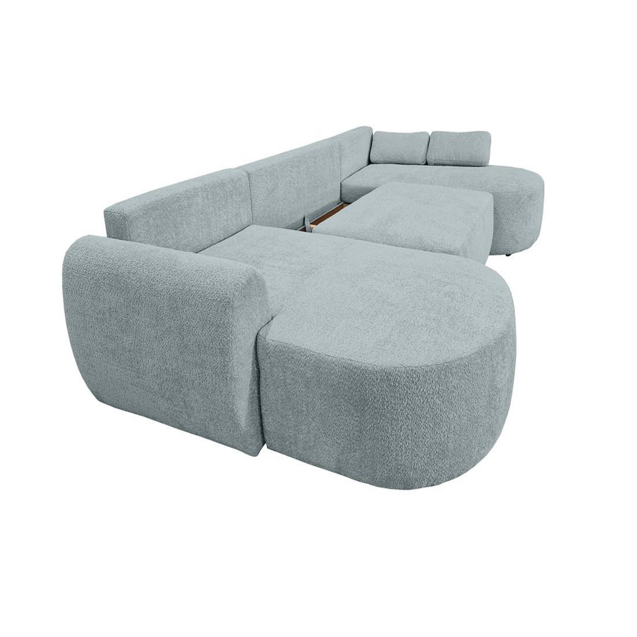 Voir la diapositive 3 : BEST MOBILIER Mahina - canapé panoramique en u 7 places - convertible avec coffre - en tissu bouclette