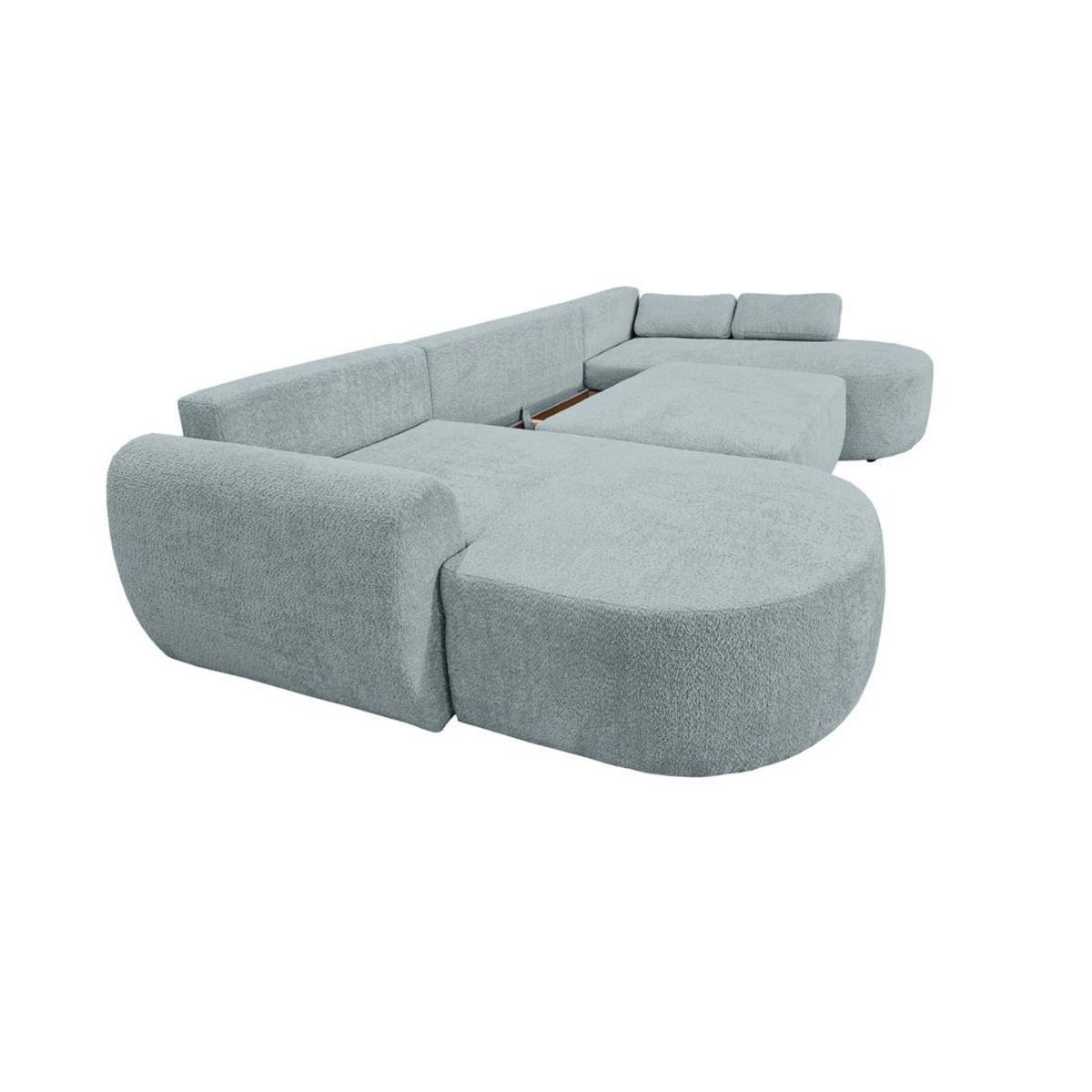 BEST MOBILIER Mahina - canapé panoramique en u 7 places - convertible avec coffre - en tissu bouclette