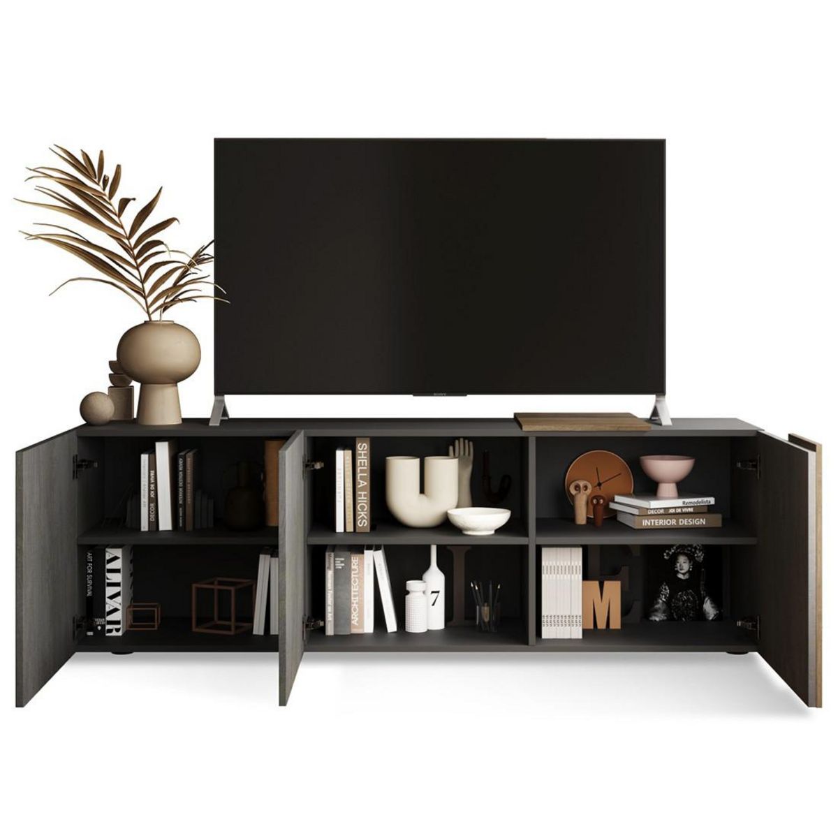 BEST MOBILIER Leon - meuble tv - 3 portes - 181 cm