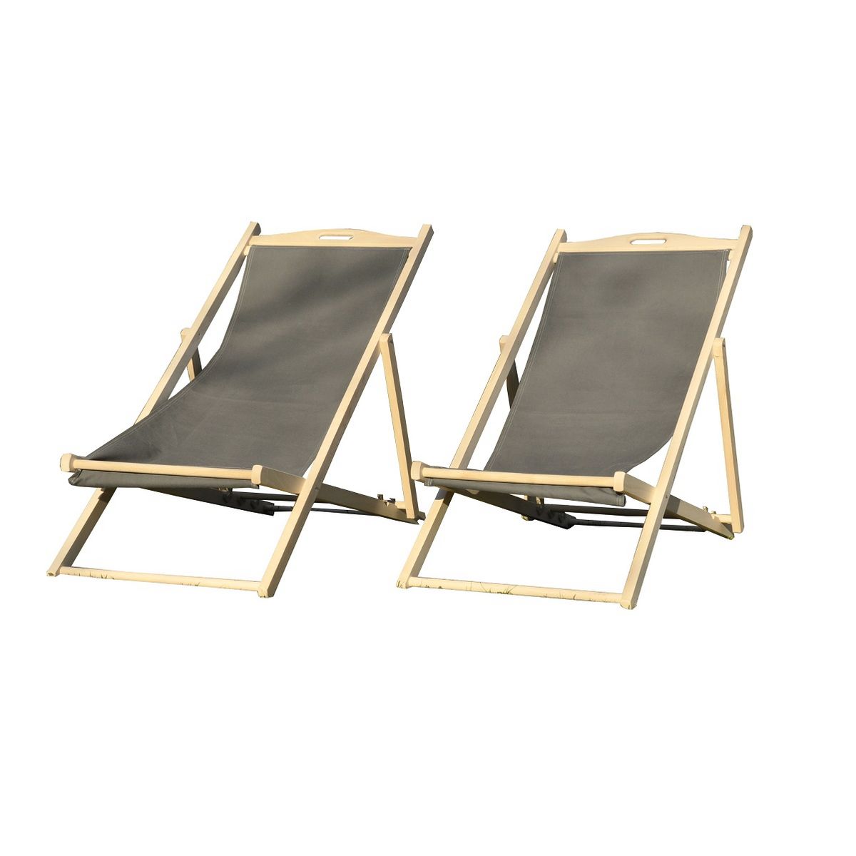 ITALIADOC Lot de 2 transats pliants multipositions gris BETTY