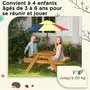 OUTSUNNY Ensemble table de pique-nique enfant 4 places avec parasol et 2 bacs