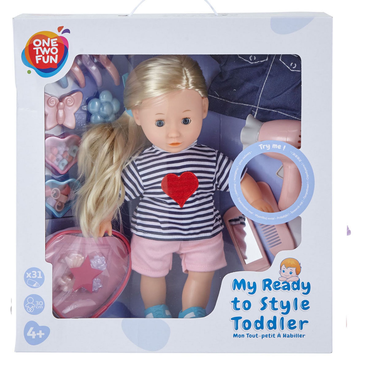 One Two Fun Ma poupée à coiffer et habiller 30 cm - pull rayé 