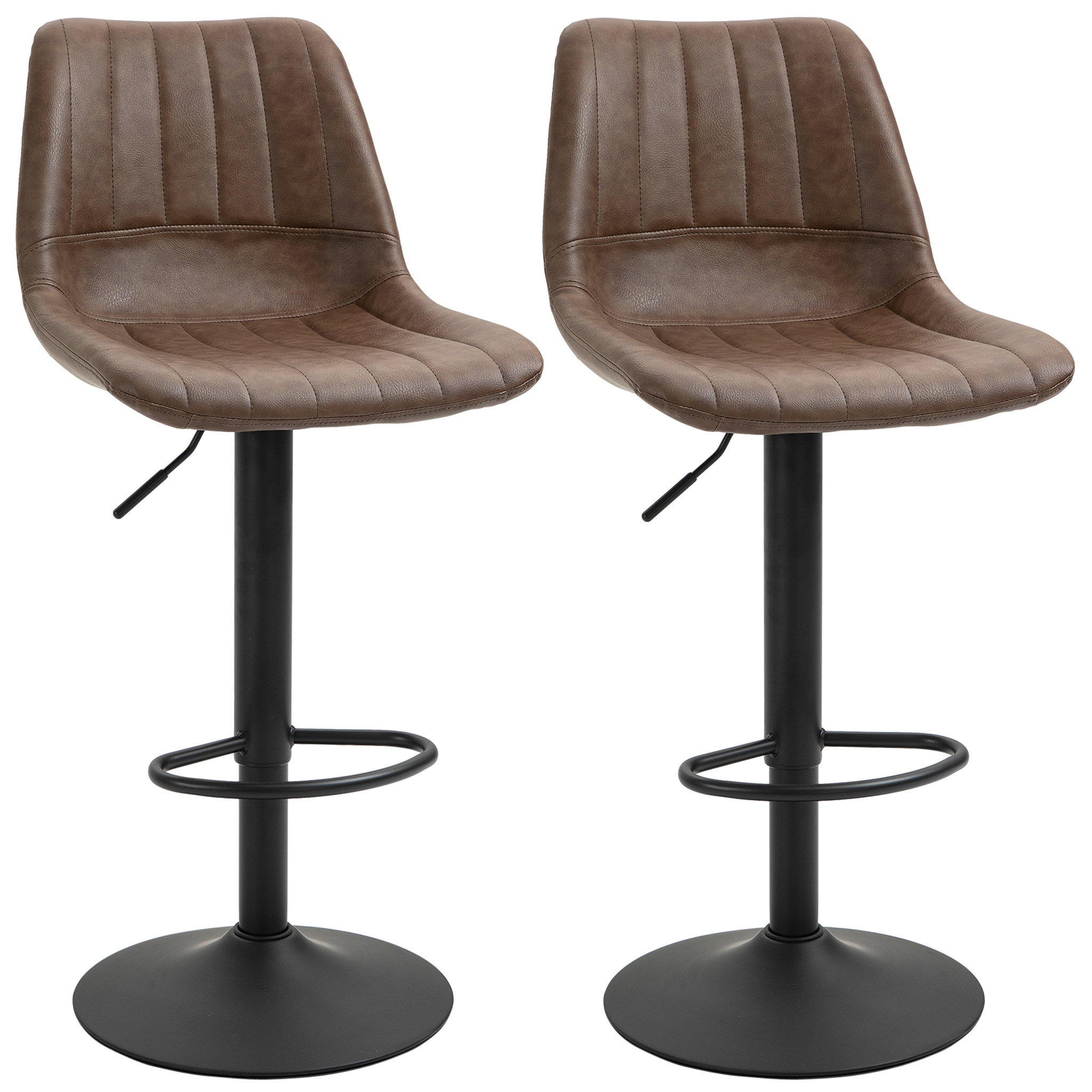 Voir la diapositive 1 : HOMCOM Lot de 2 tabourets de bar Vintage pivotant réglable - repose-pied - revêtement synthétique marron