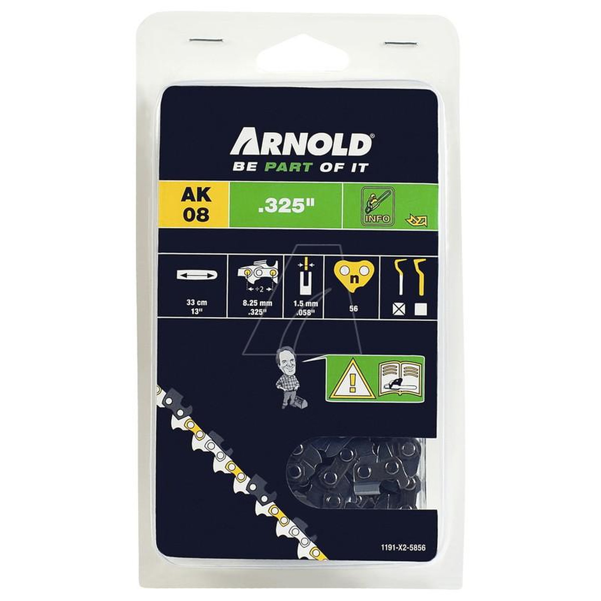 ARNOLD Chaîne de tronçonneuse 325 / 1,5 mm - 56 maillons d'entraîneurs - gouges demi-rondes