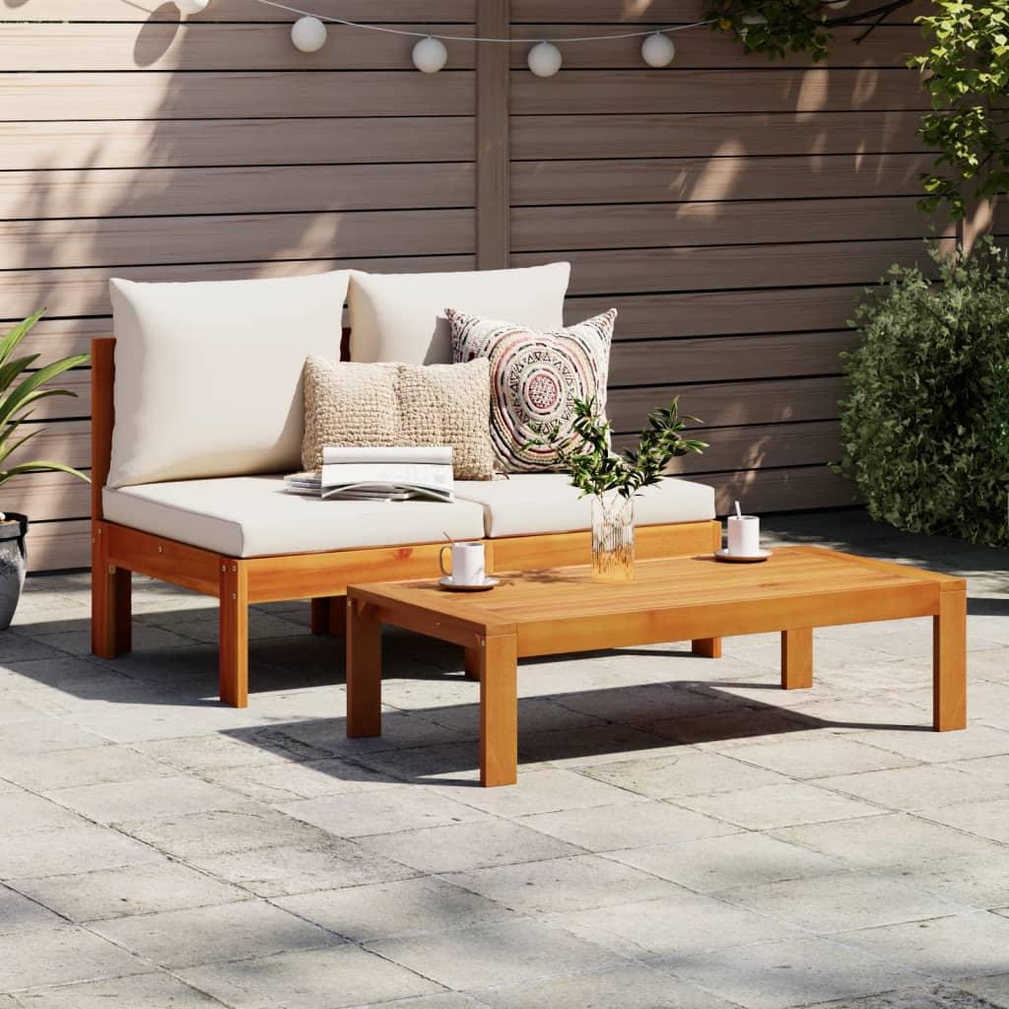 Voir la diapositive 3 : VIDAXL Canape de jardin sans accoudoirs coussins 2 places bois acacia