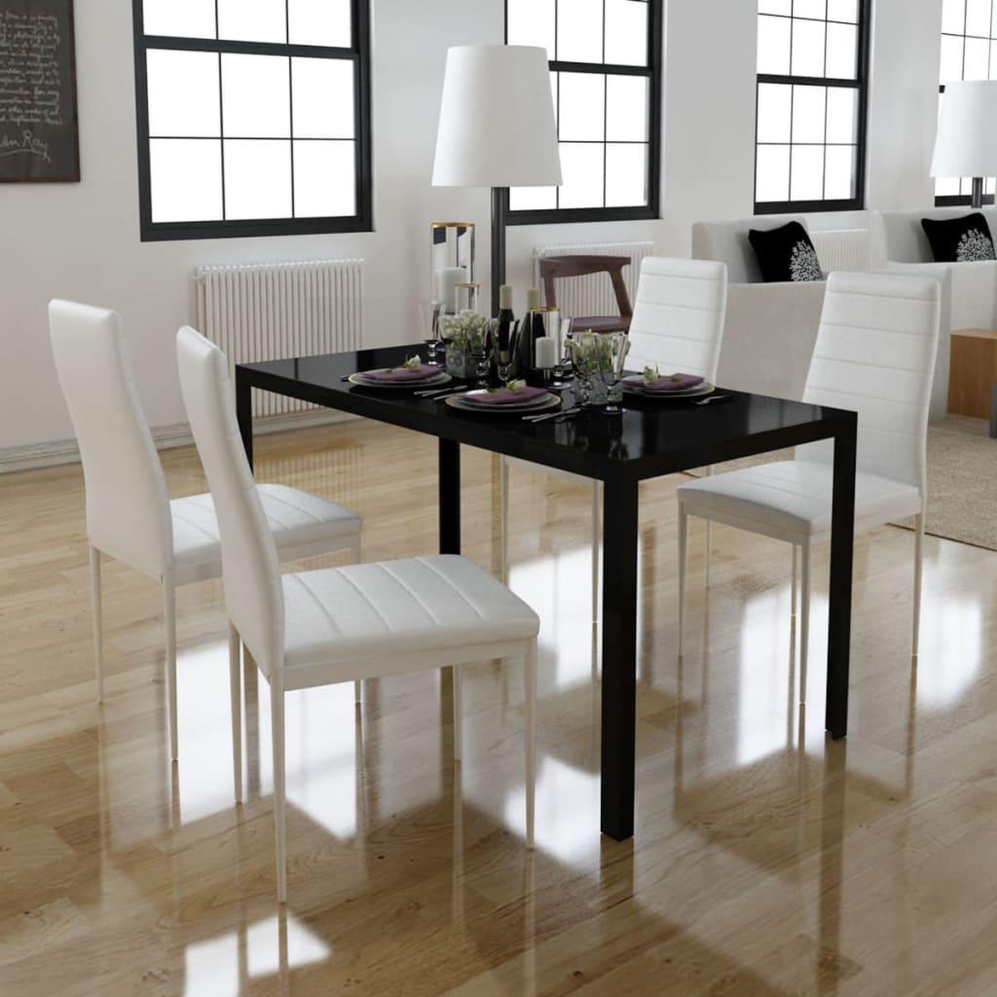 Voir la diapositive 1 : VIDAXL Ensemble de table a manger cinq pieces noir et blanc