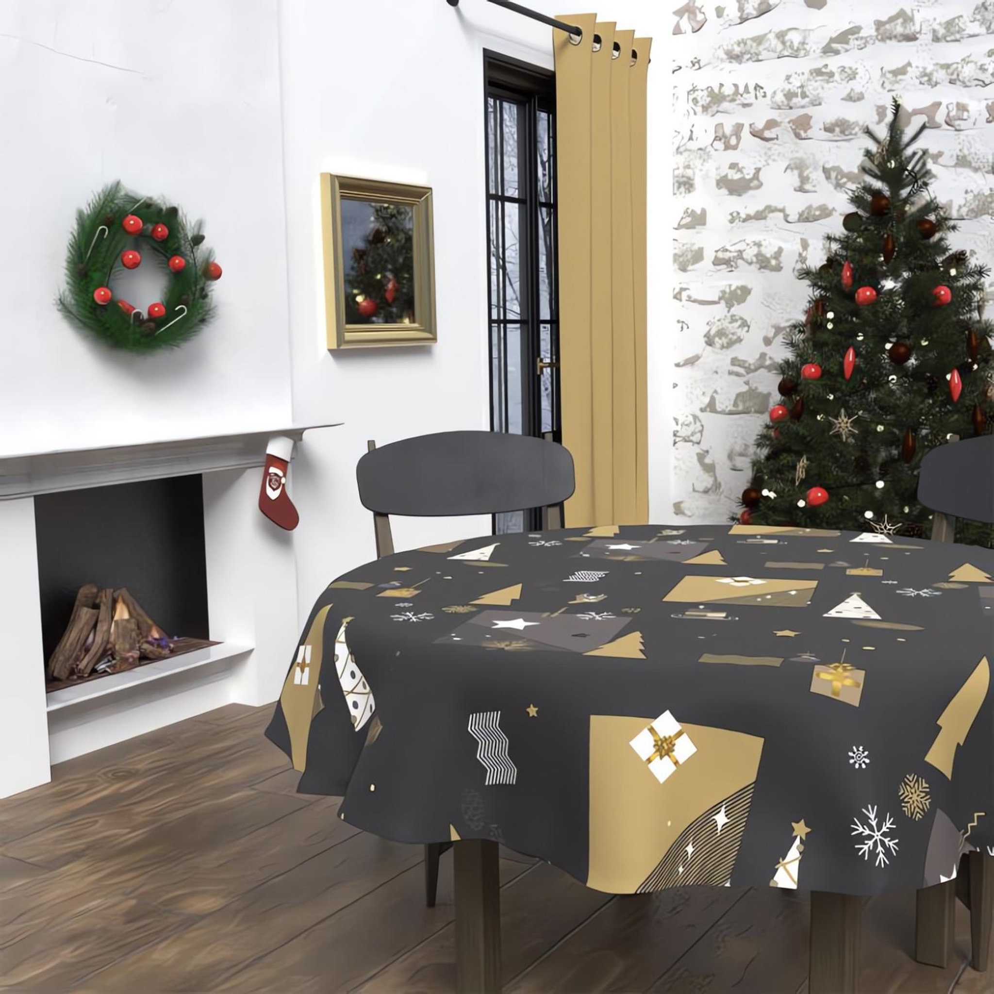 SOLEIL D'OCRE Nappe anti-tâches SAPIN, par Soleil d'Ocre. Coloris disponibles : Rouge, Noir