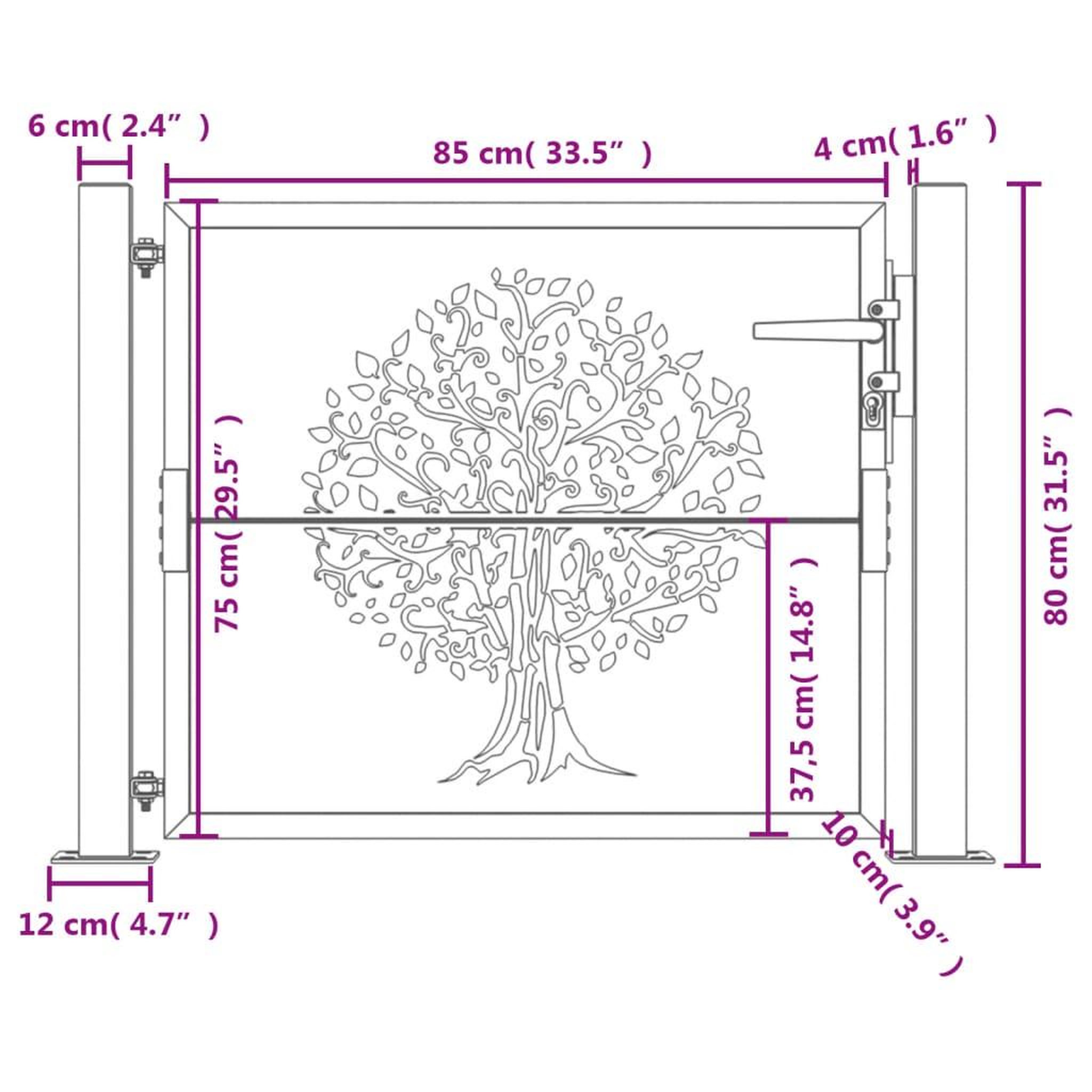 Voir la diapositive 6 : VIDAXL Portail de jardin 105x80 cm acier corten conception de l'arbre