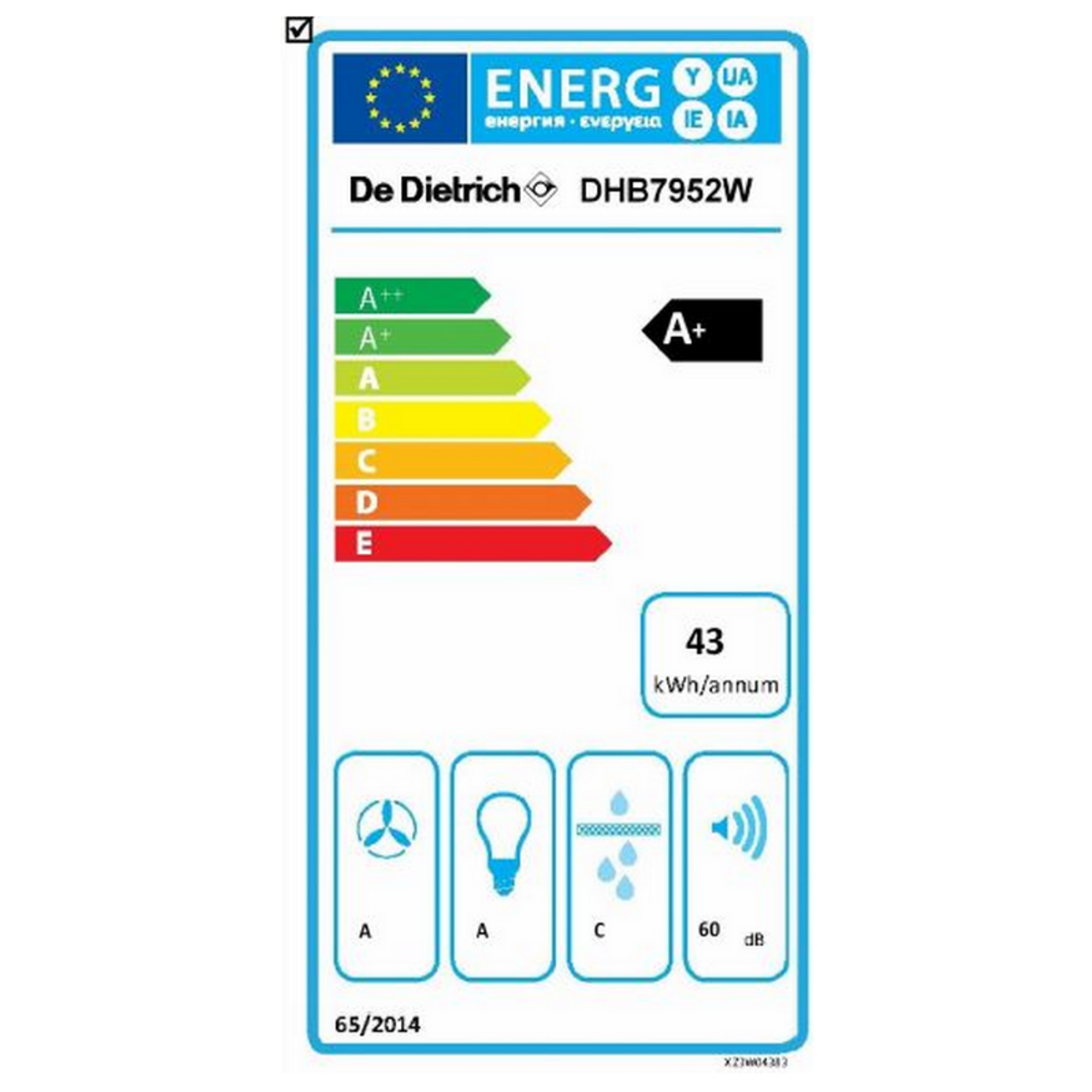 De Dietrich Hotte décorative murale 90cm 60db 394 m3/h inox - dhb 7952 w