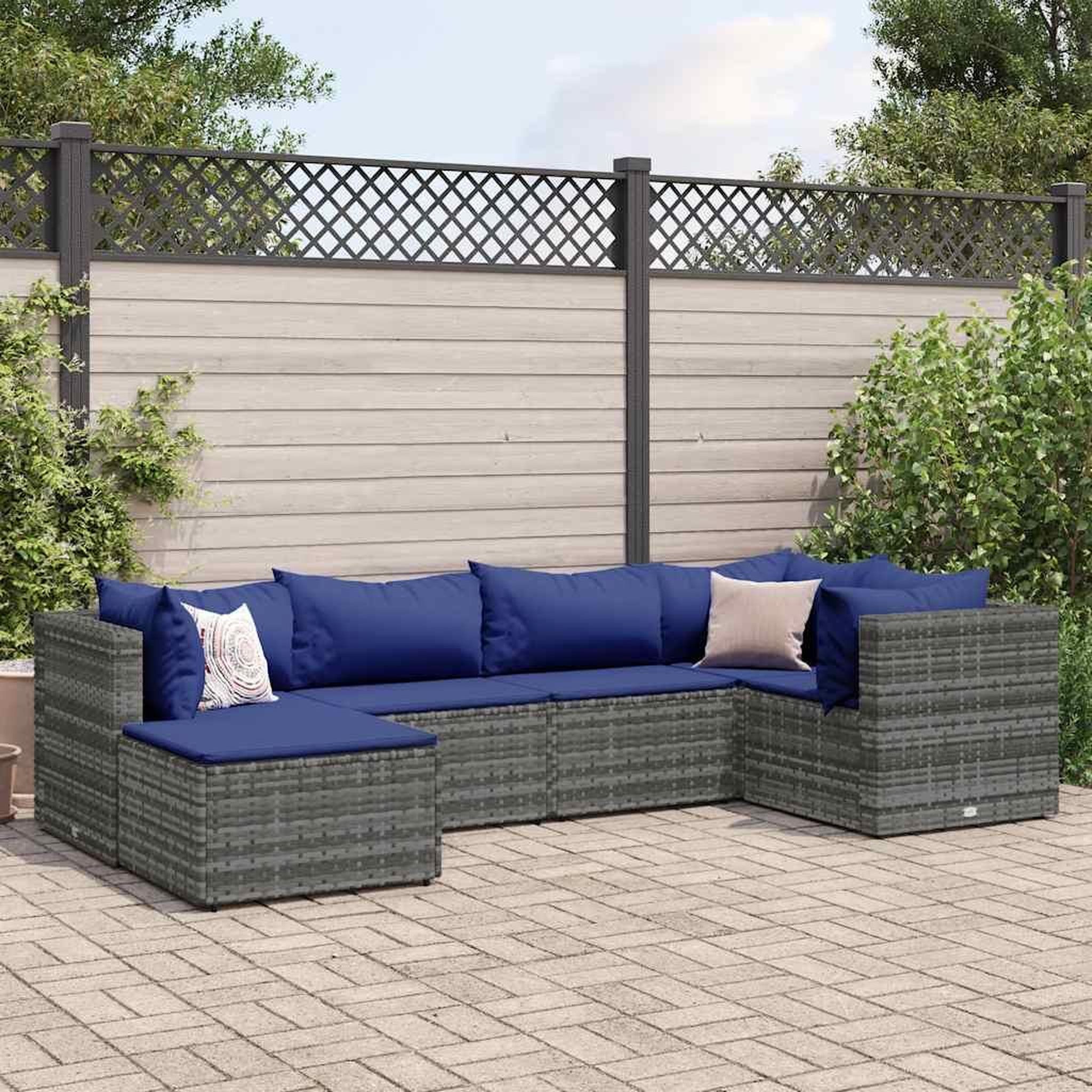 VIDAXL Salon de jardin 6 pcs avec coussins Gris Resine tressee