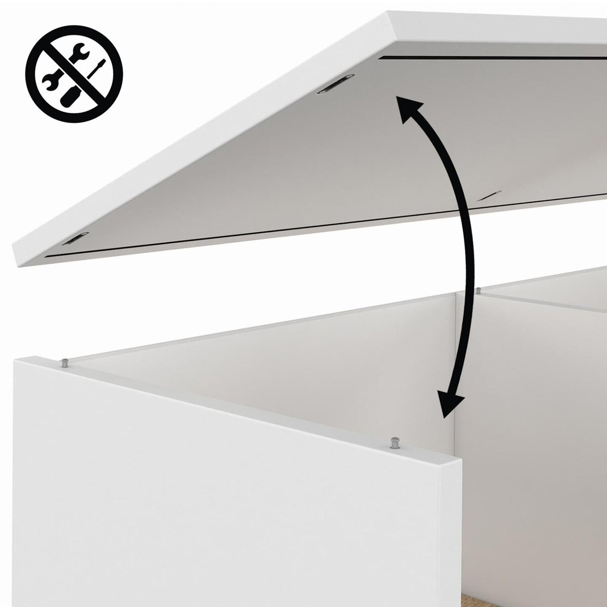 ID MARKET Buffet d'appoint 70 cm EASY montage facile sans outils 3 étagères et 1 porte coulissante réversible blanc et bois