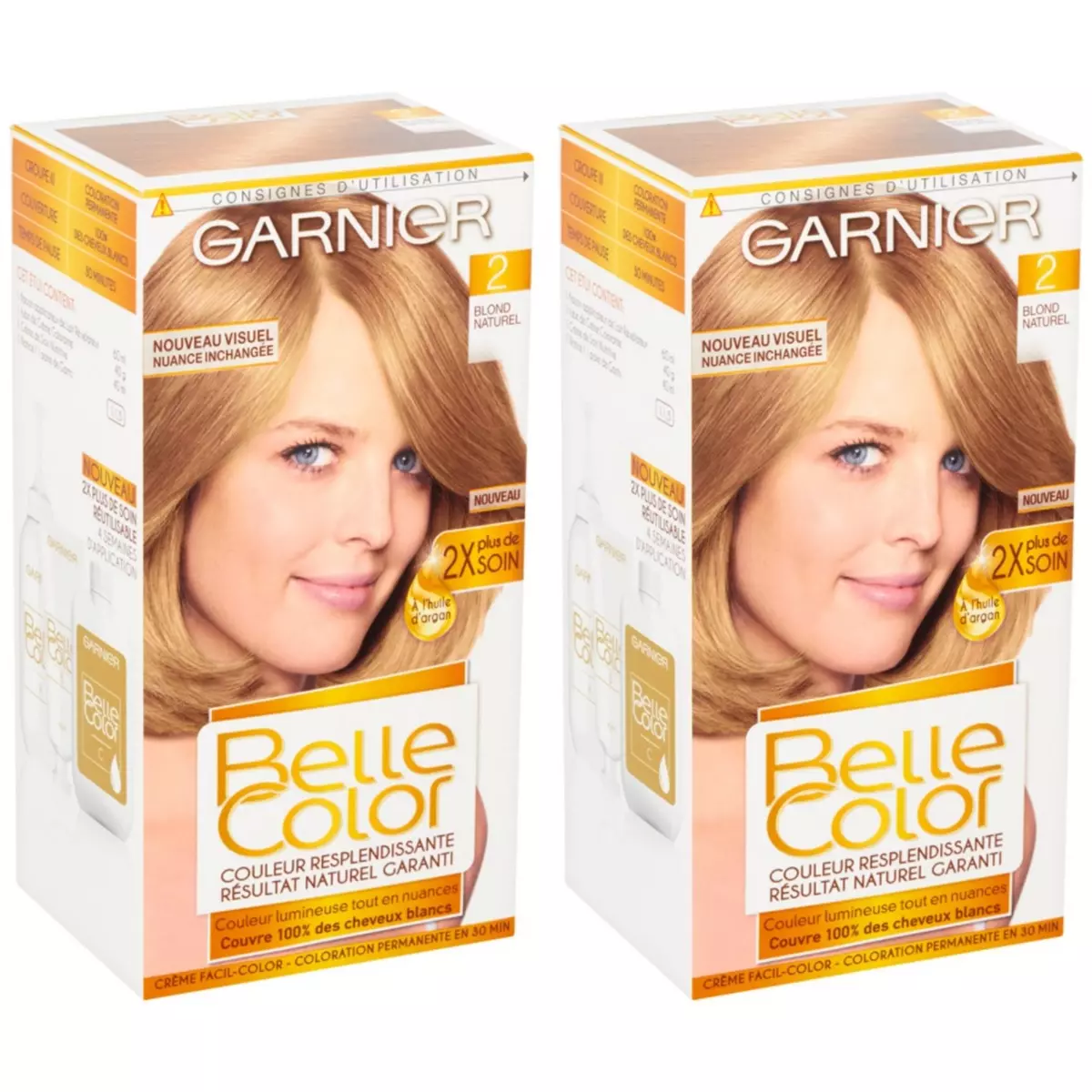 GARNIER Lot de 2 BELLE COLOR Coloration Permanente Résultat Naturel - Couleur Resplendissante 02 Blond Naturel
