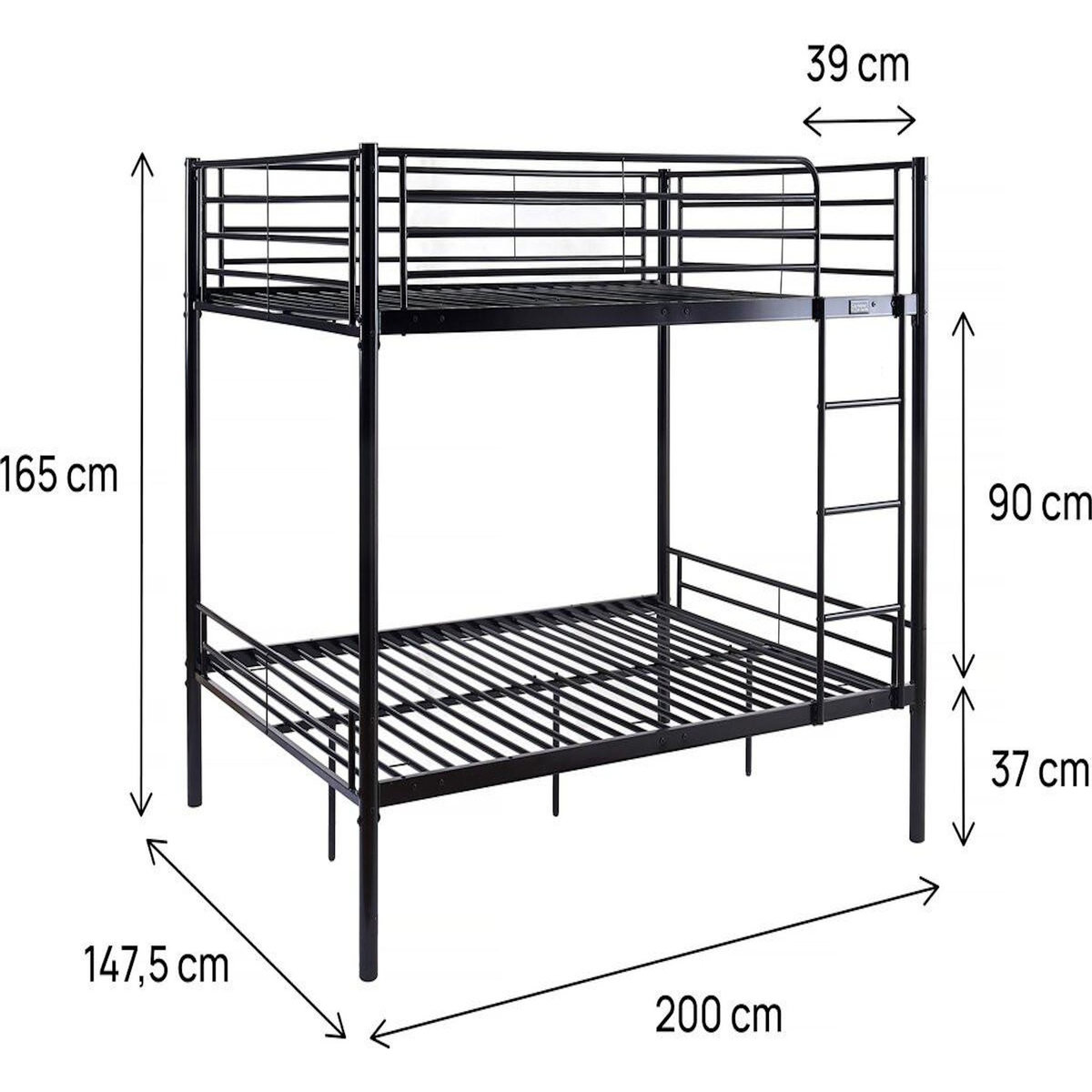 Habitat et Jardin Lit superposé double  Adam  - Sommier inclus - 140 x 190 cm - Noir