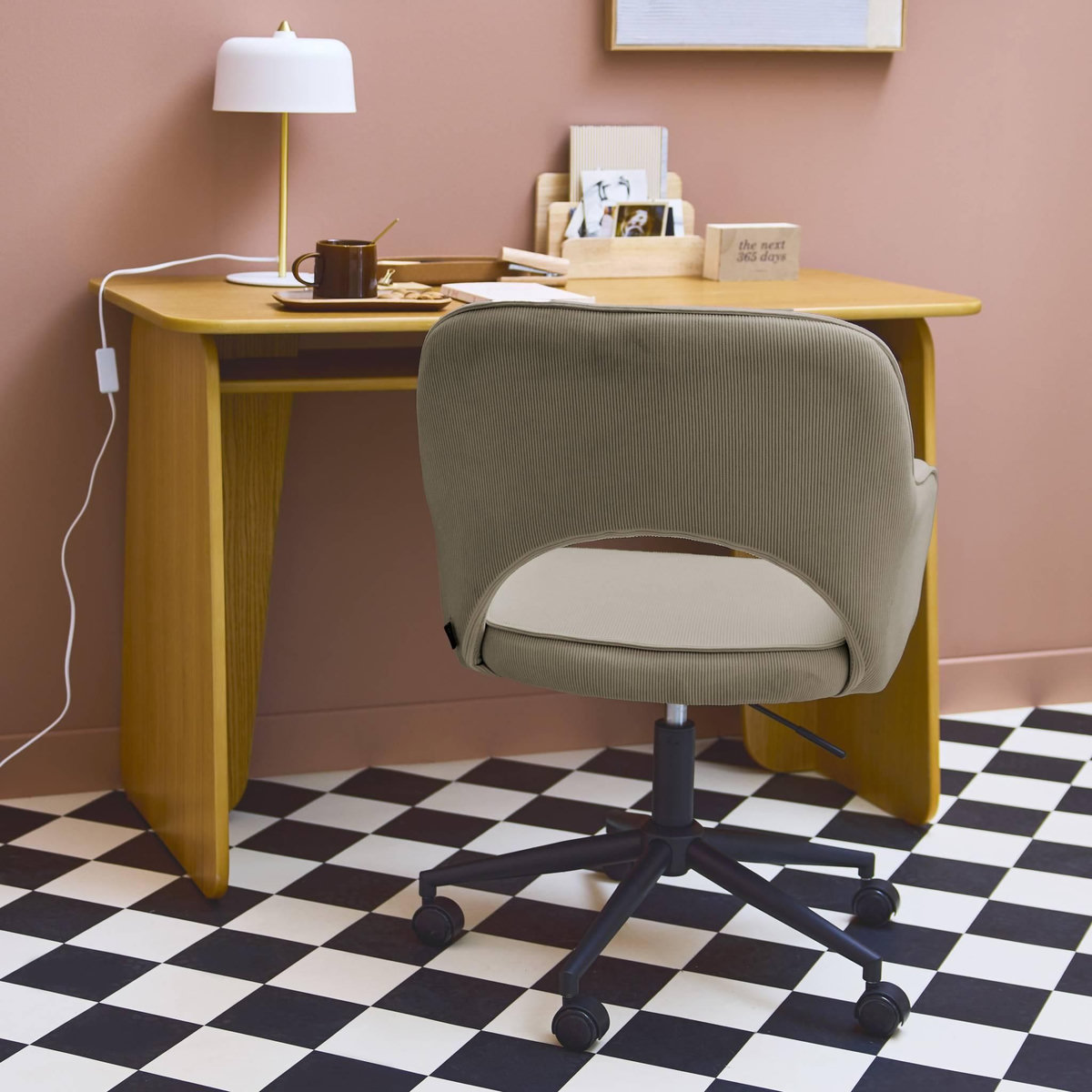 SWEEEK Chaise de bureau à roulettes velours côtelé , L 60 x P 62 x H 89 / 99cm