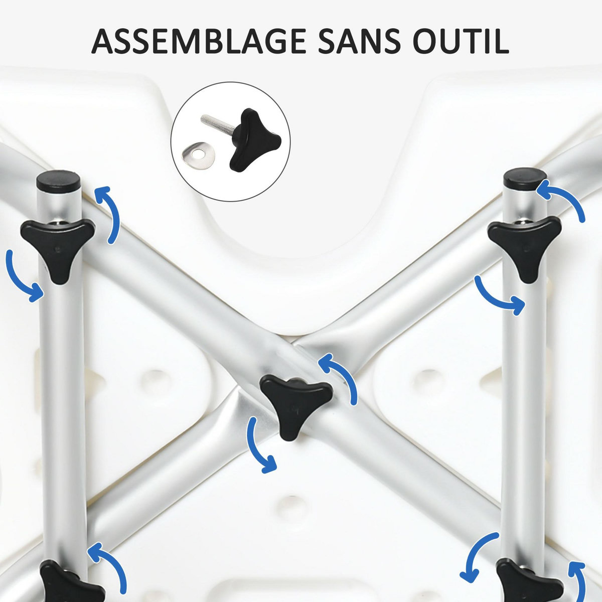 HOMCOM Chaise de douche siège de douche ergonomique hauteur réglable pieds antidérapants accoudoirs alu HDPE blanc noir