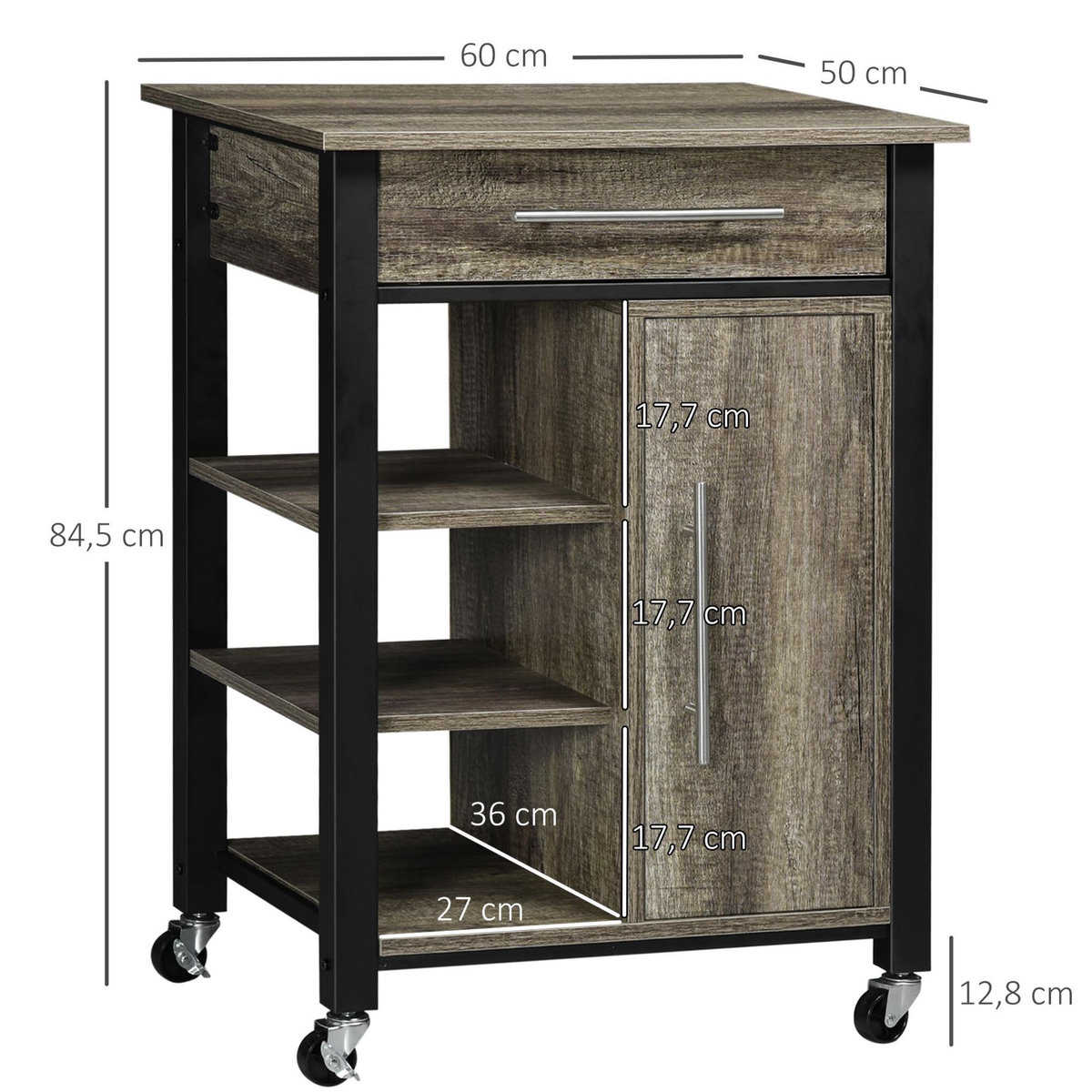 HOMCOM HOMCOM Chariot desserte de cuisine à roulettes avec tiroir - dim. 60 x 50 x 84,5 cm - noir et imitation bois