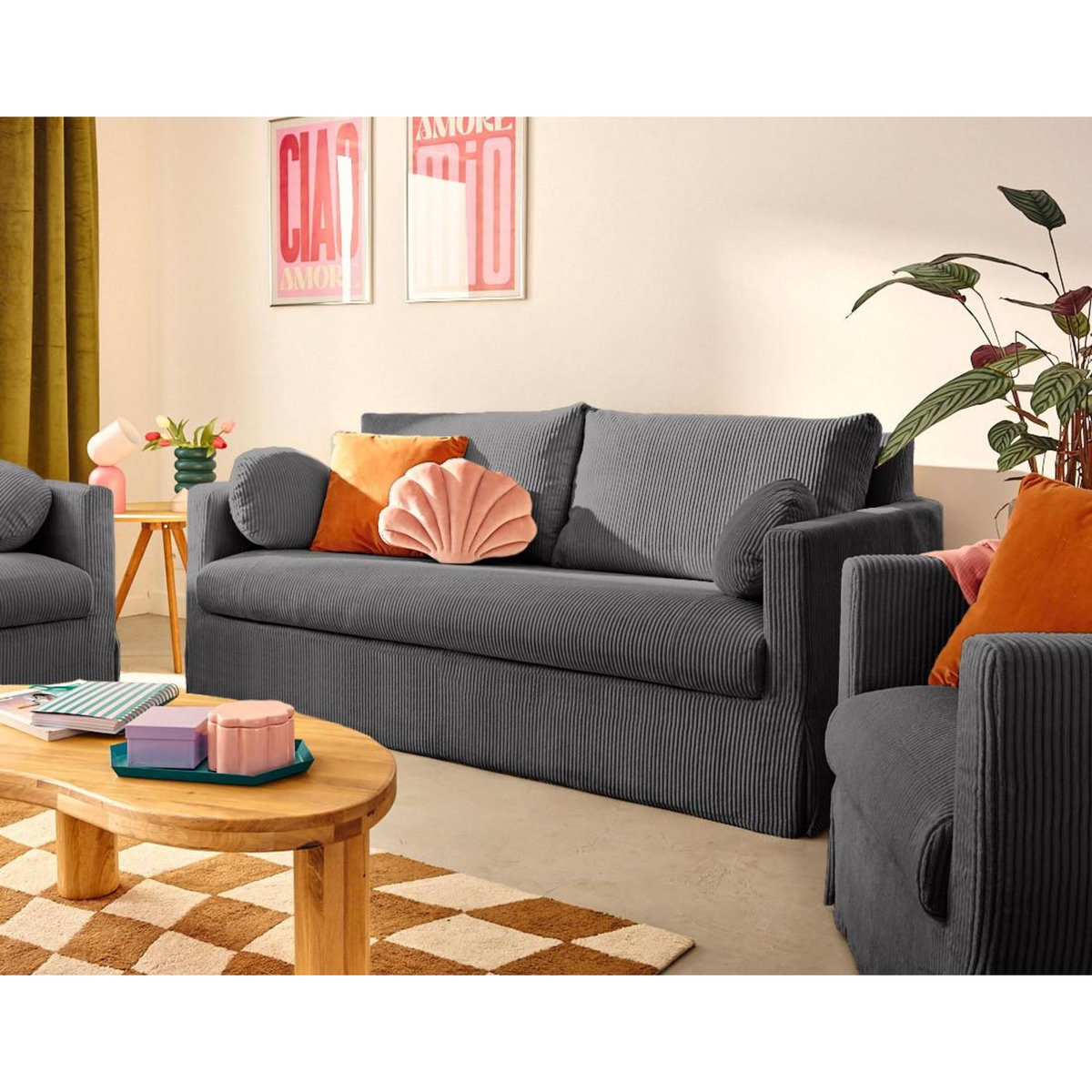 LISA DESIGN Serena - canapé droit déhoussable 3 places en velours côtelé