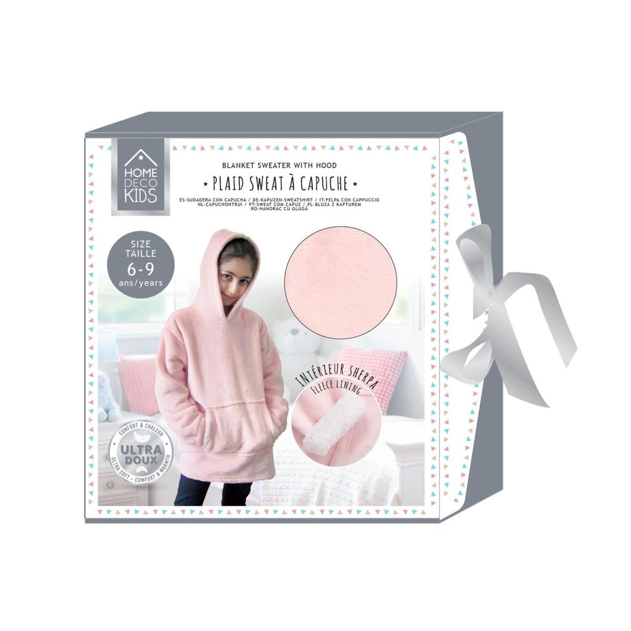 Voir la diapositive 3 : HOME DECO KIDS Plaid sweat enfant  capuche  6-9ans rose