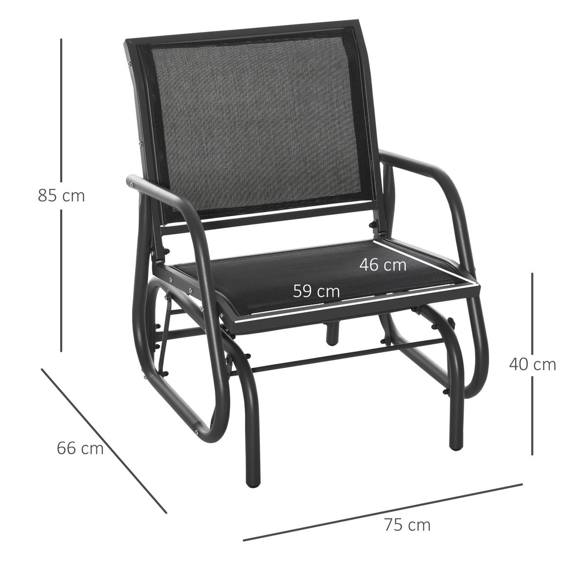 OUTSUNNY Fauteuil à bascule de jardin rocking chair design contemporain métal textilène noir